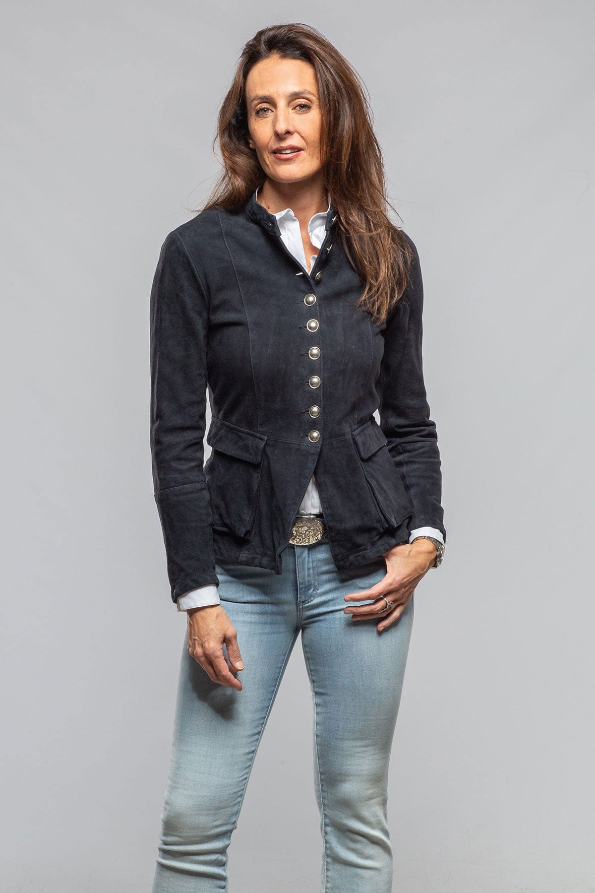 Axel's Renegade by Garrett Scarlet Washed Suede Shirt In Deep Sea Ladies - Outerwear - Leather
