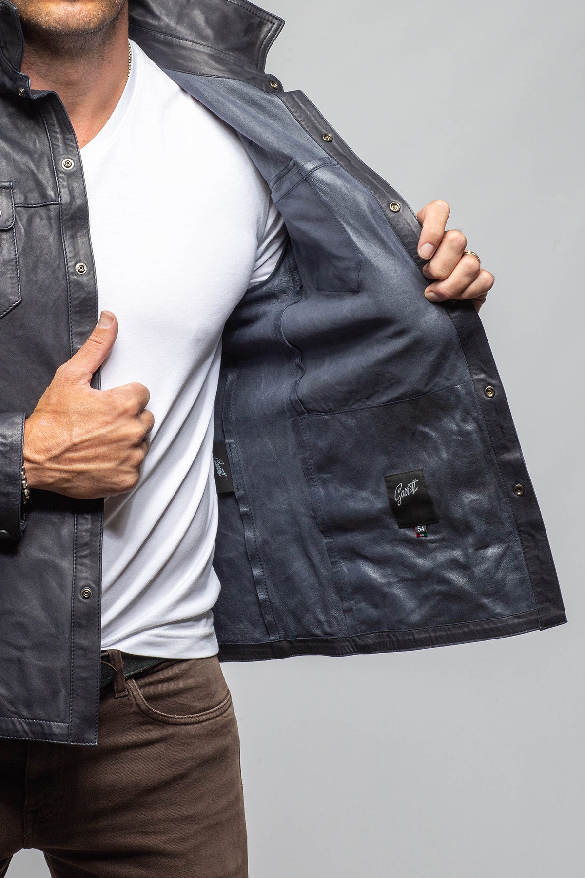 Axel's Renegade by Garrett Tame Leather Shirt In Navy Mens - Outerwear - Leather