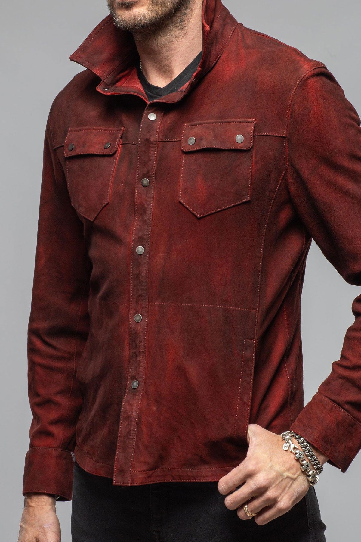Axel's Renegade by Garrett Tame Shirt Jacket In Burgundy Mens - Outerwear - Leather