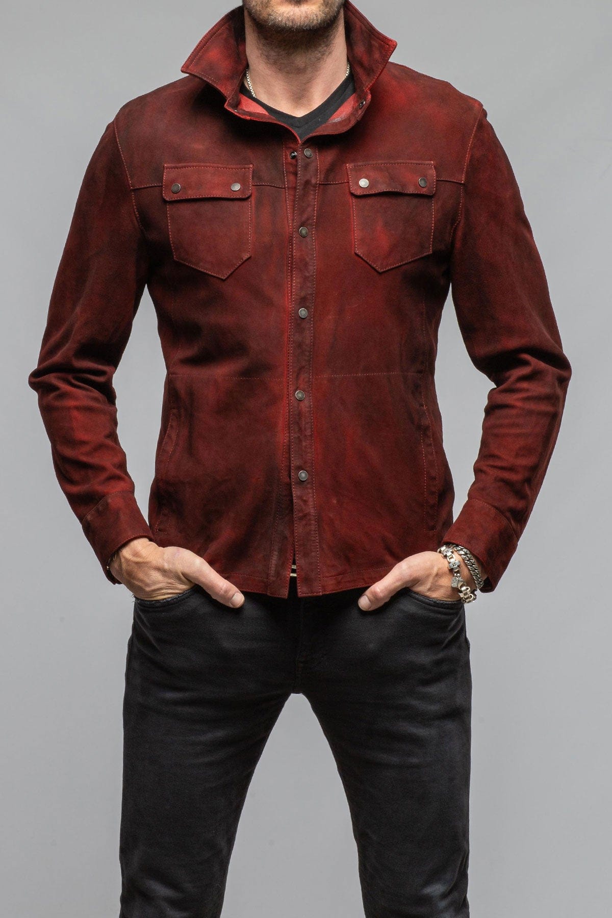 Axel's Renegade by Garrett Tame Shirt Jacket In Burgundy Mens - Outerwear - Leather