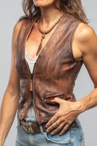 Mavi Leather Zipper Vest In Cognac - AXEL'S