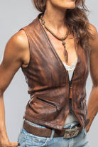 Mavi Leather Zipper Vest In Cognac - AXEL'S