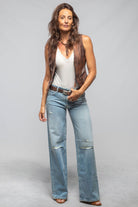 Mavi Leather Zipper Vest In Cognac - AXEL'S
