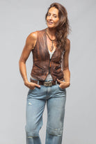 Mavi Leather Zipper Vest In Cognac - AXEL'S