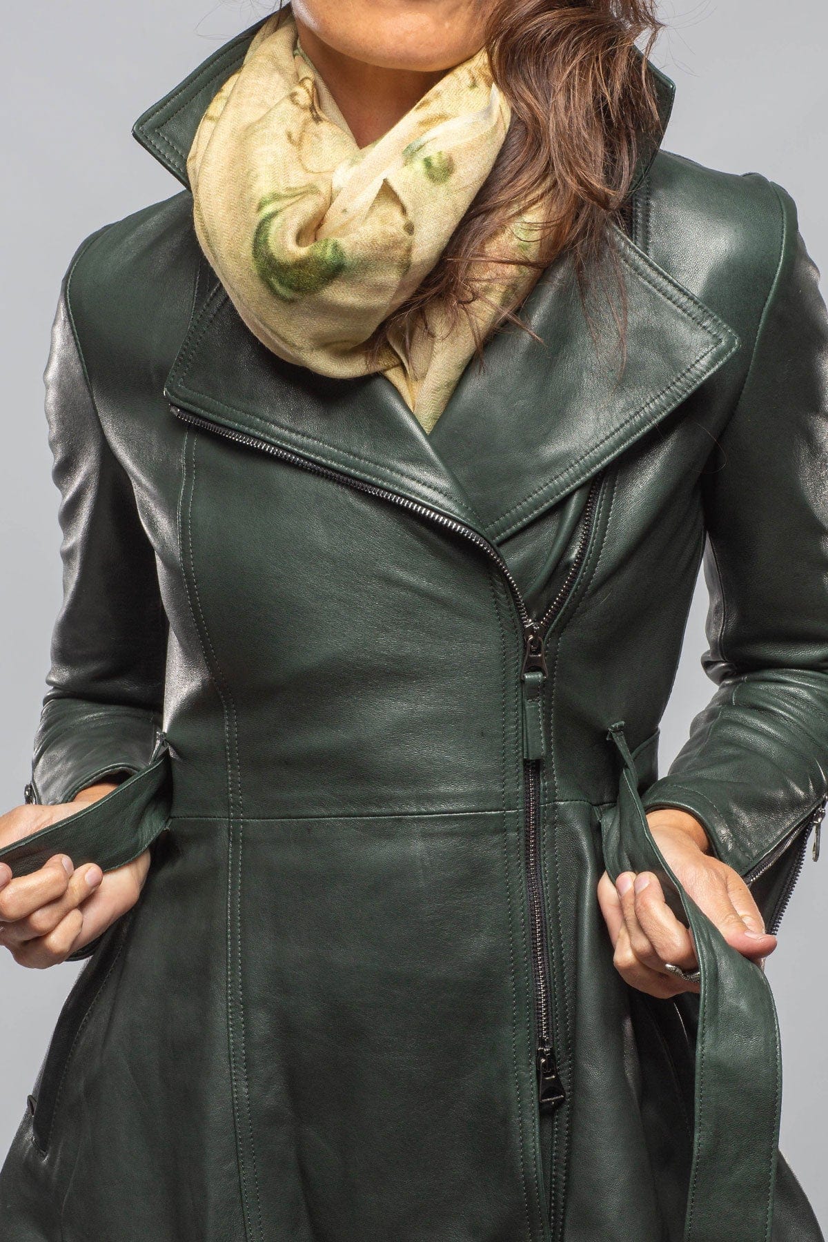 Mori Long Side Zip Leather Jacket In Charred Bottle Green - AXEL'S