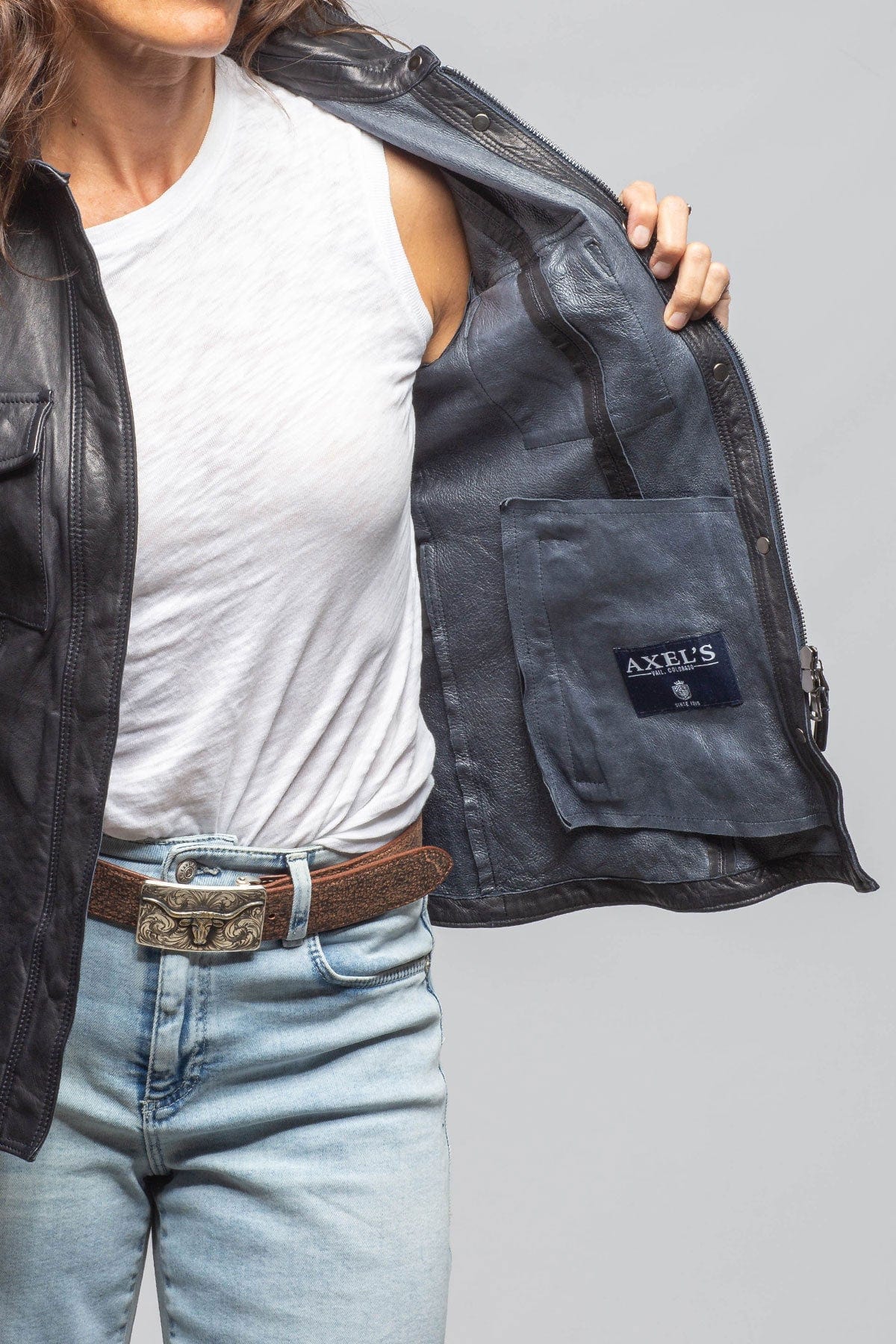 Niki Lambskin Leather Shirt In Charred Navy - AXEL'S
