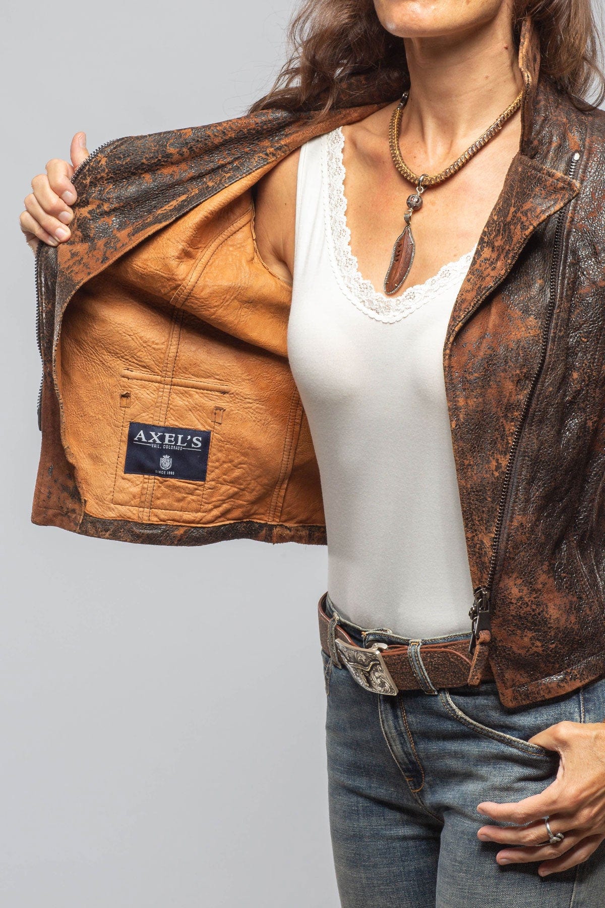 Ol' Time Side Zip Moto In Vintage Cognac - AXEL'S
