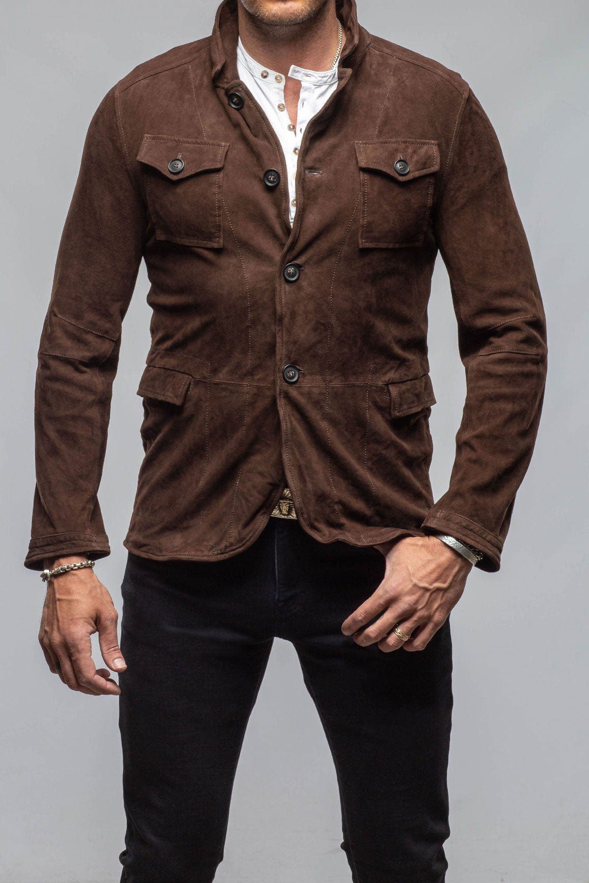 Suede 4 Pocket Jacket In Chocolate - AXEL'S
