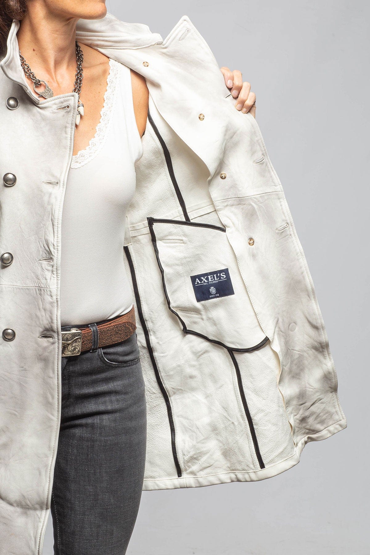 Tori Leather Trench In Plaster White - AXEL'S