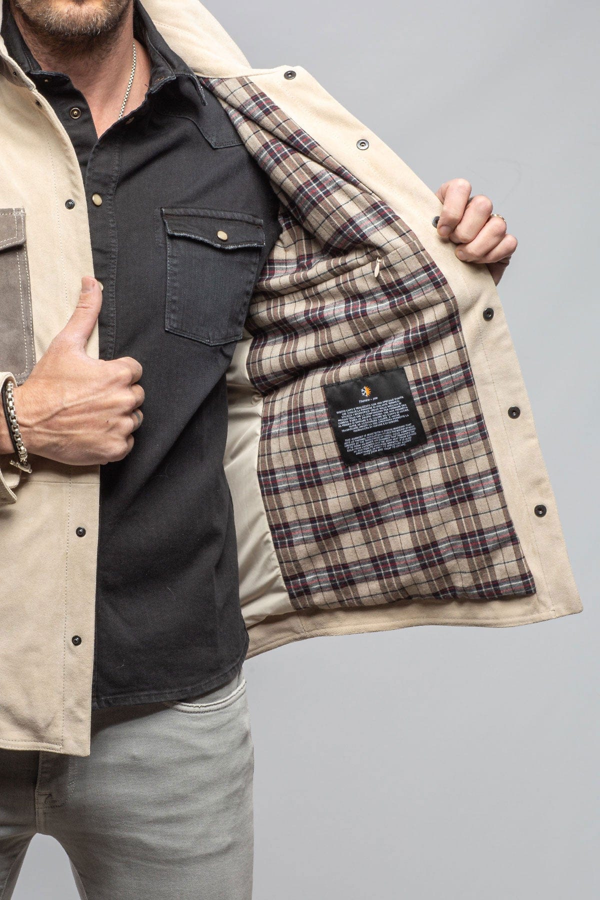 Axel's Stil Aimone Colorblock Suede Shirt Jacket Mens - Outerwear - Leather