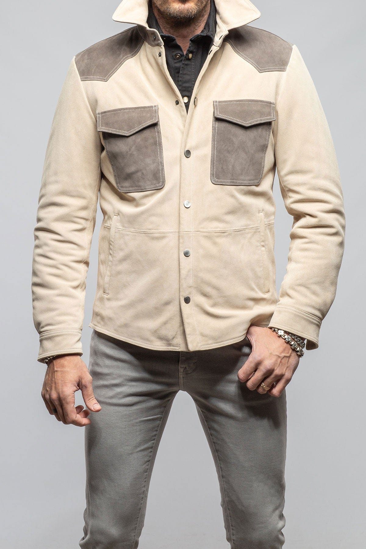 Axel's Stil Aimone Colorblock Suede Shirt Jacket Mens - Outerwear - Leather