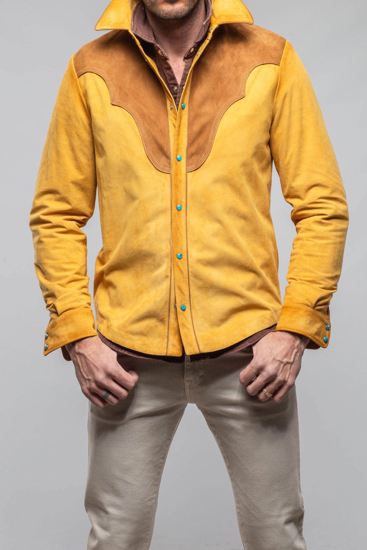 Corzo Western Suede Overshirt In Yellow - AXEL'S