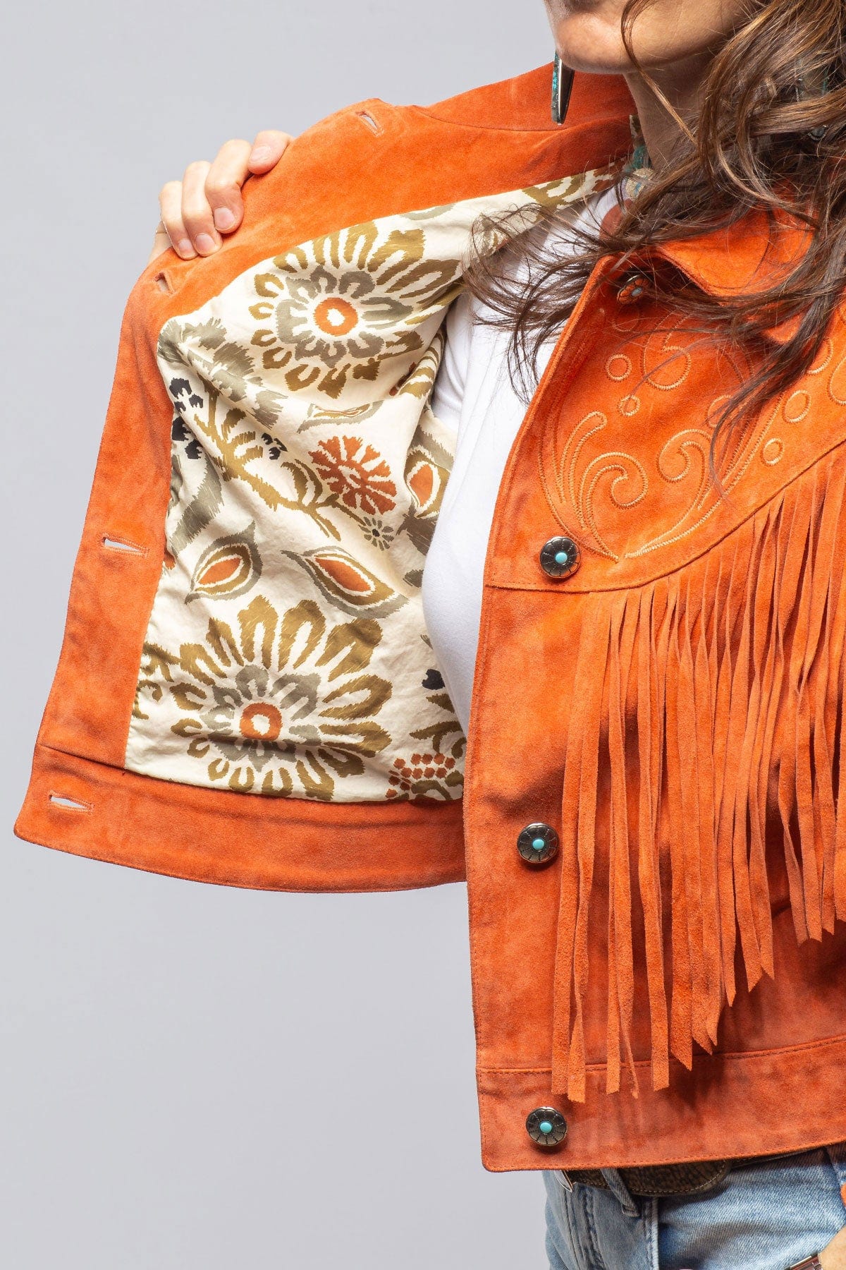 Ruby Embroidered Fringe Jacket In Poppy - AXEL'S