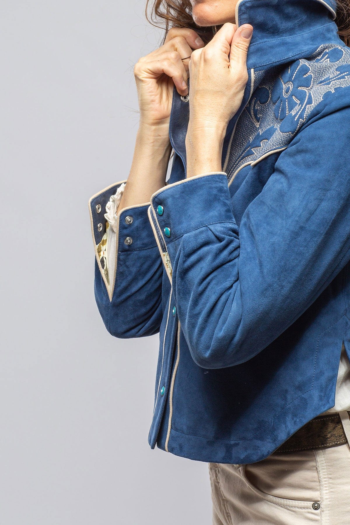 Scarlett Suede Western Shirt In Cornflower - AXEL'S