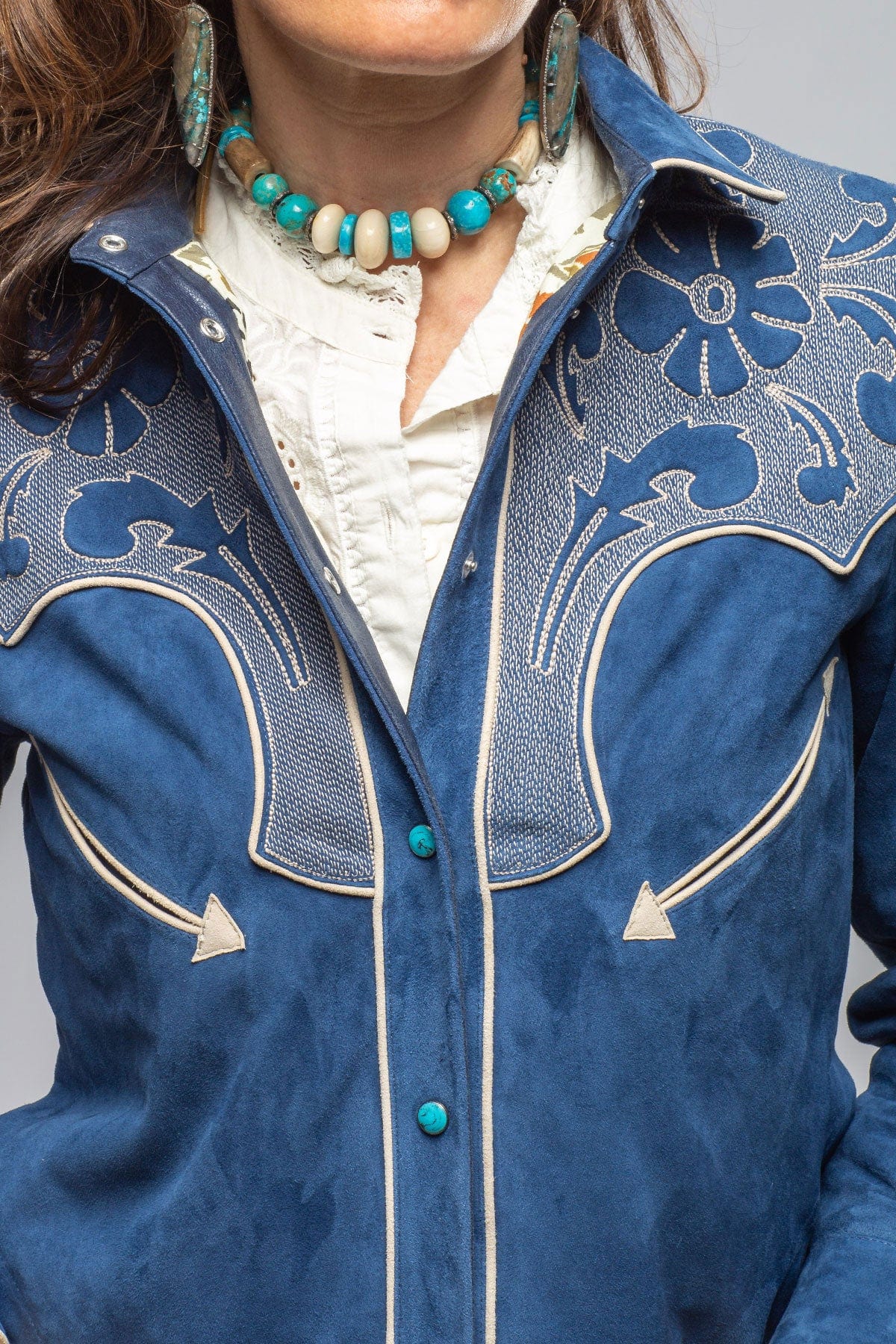 Scarlett Suede Western Shirt In Cornflower - AXEL'S
