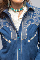 Scarlett Suede Western Shirt In Cornflower - AXEL'S