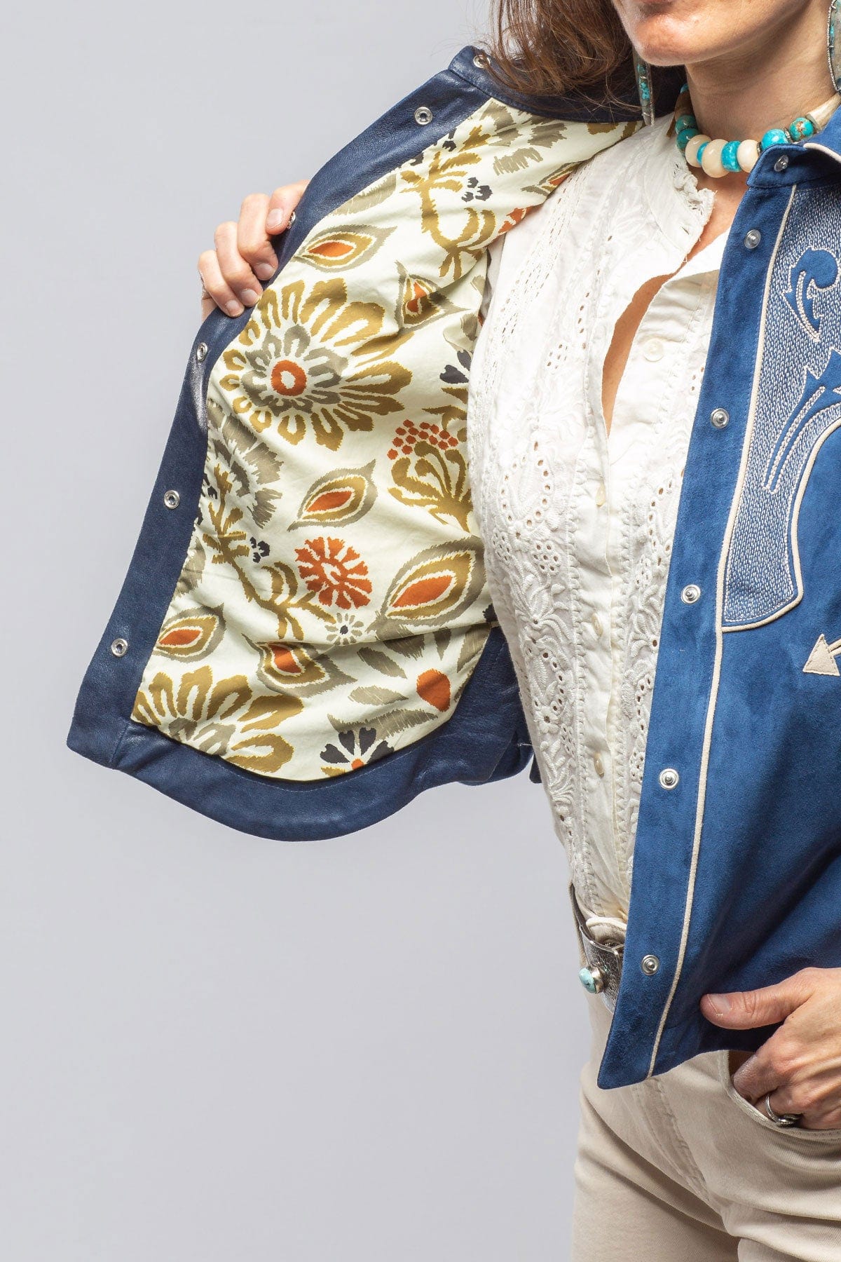 Scarlett Suede Western Shirt In Cornflower - AXEL'S