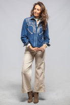 Scarlett Suede Western Shirt In Cornflower - AXEL'S