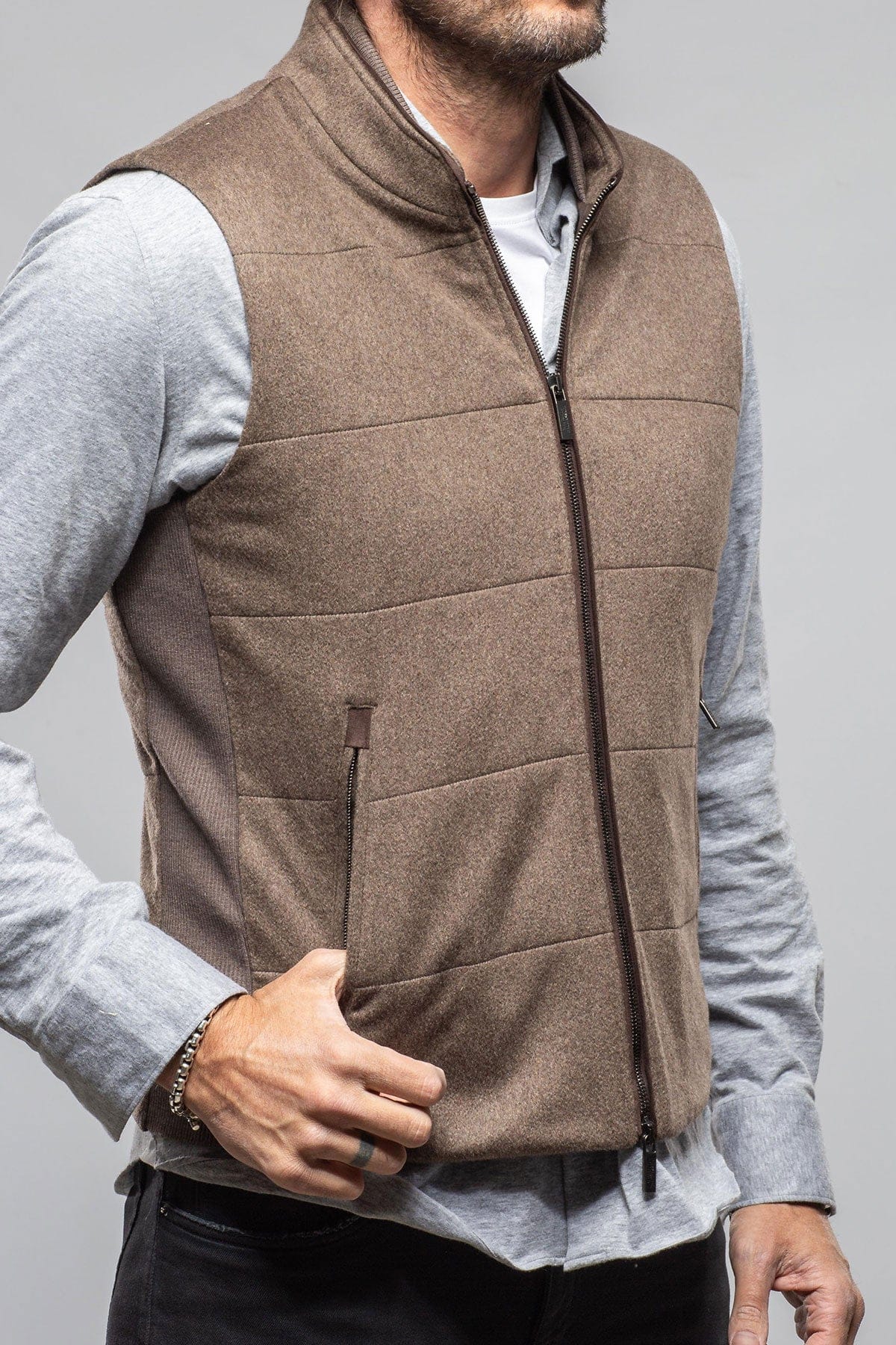 Axels-BDSR Alba Cashmere Vest In Taupe Grey Mens - Outerwear - Cloth