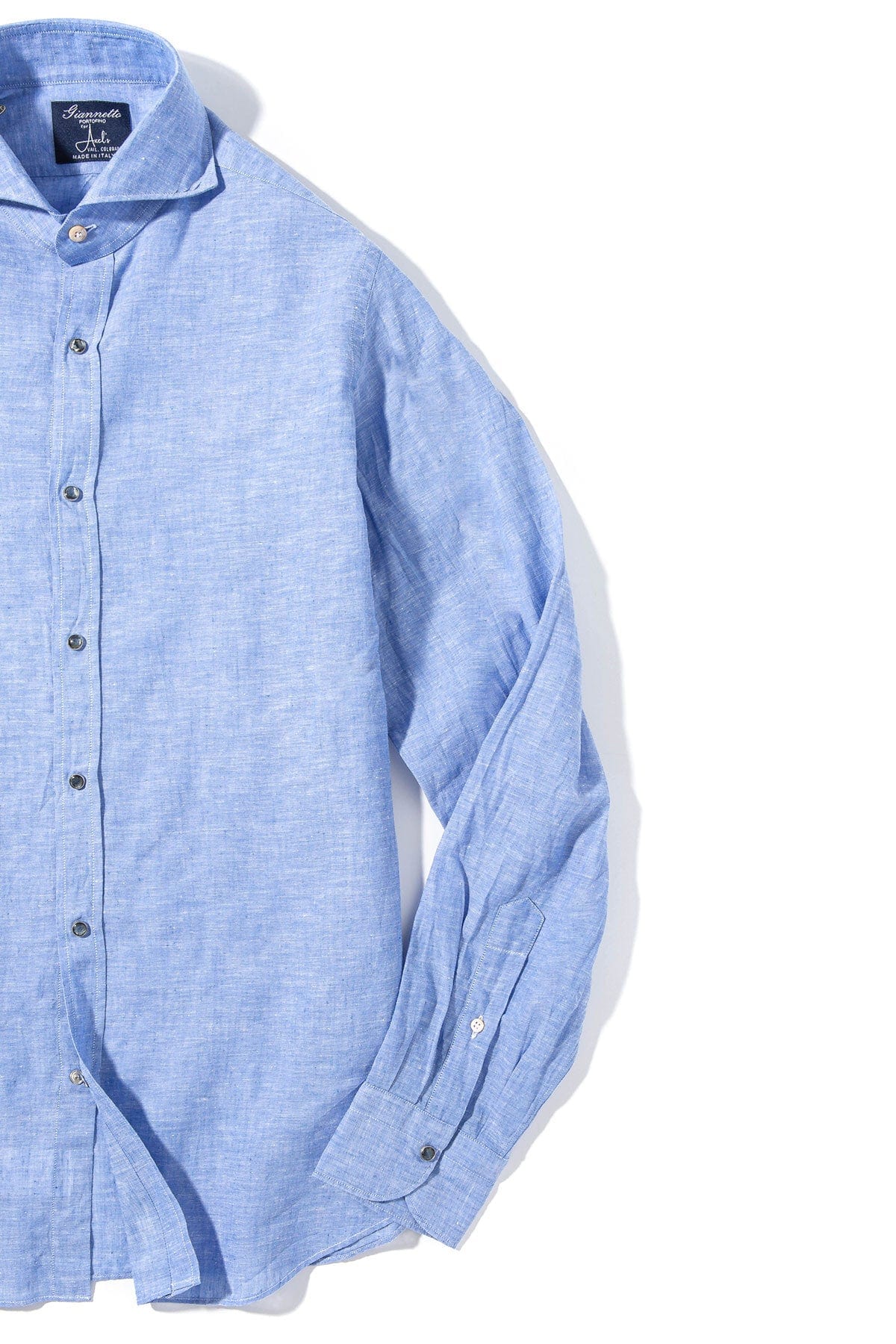 Mach Linen Cotton Snap Shirt in Blue - AXEL'S