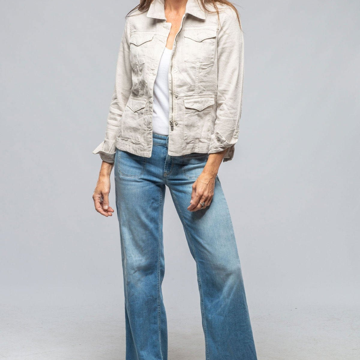 Axels Premium Denim Beale Cotton Linen Jacket In Sasso Ladies - Outerwear - Cloth