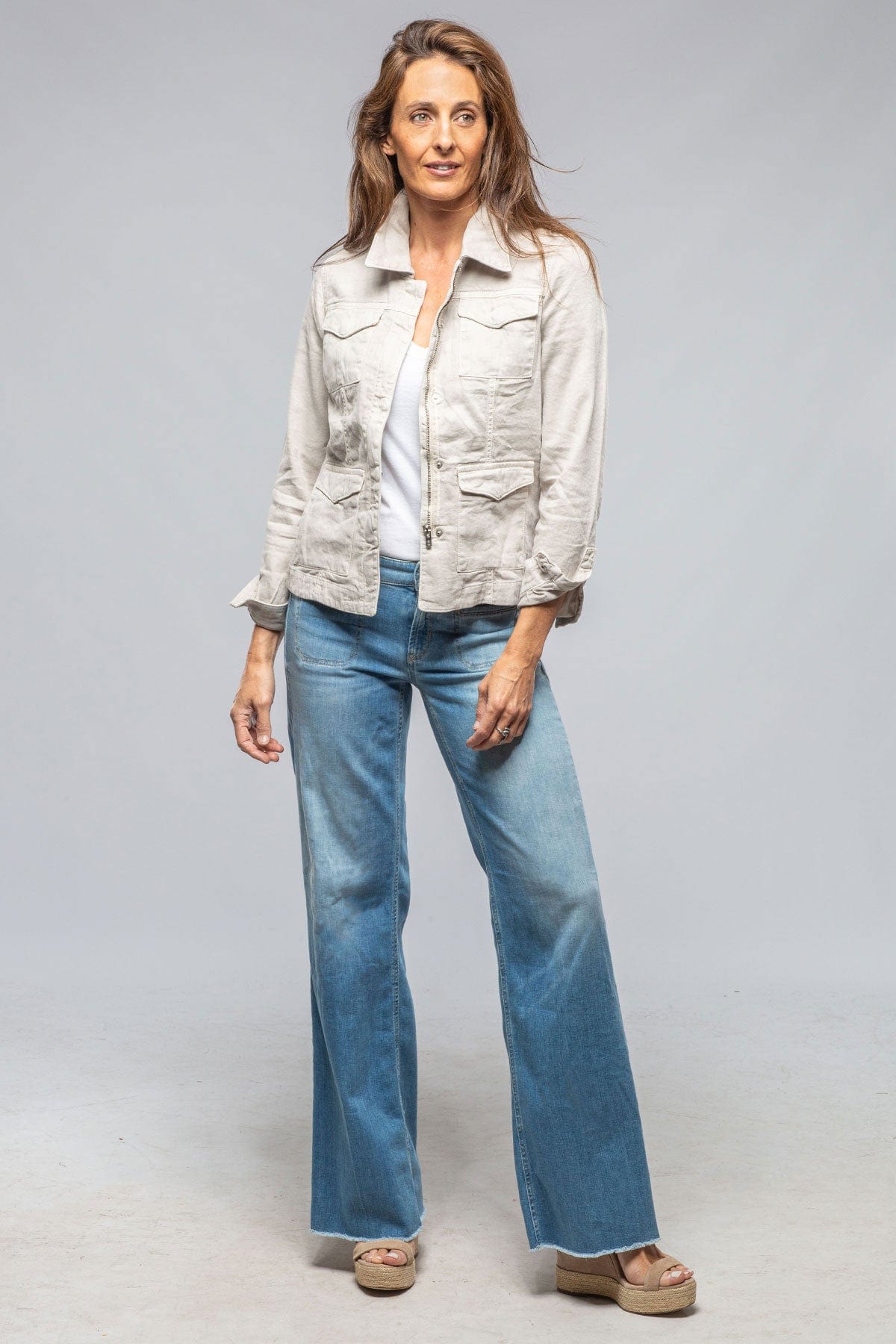 Axels Premium Denim Beale Cotton Linen Jacket In Sasso Ladies - Outerwear - Cloth