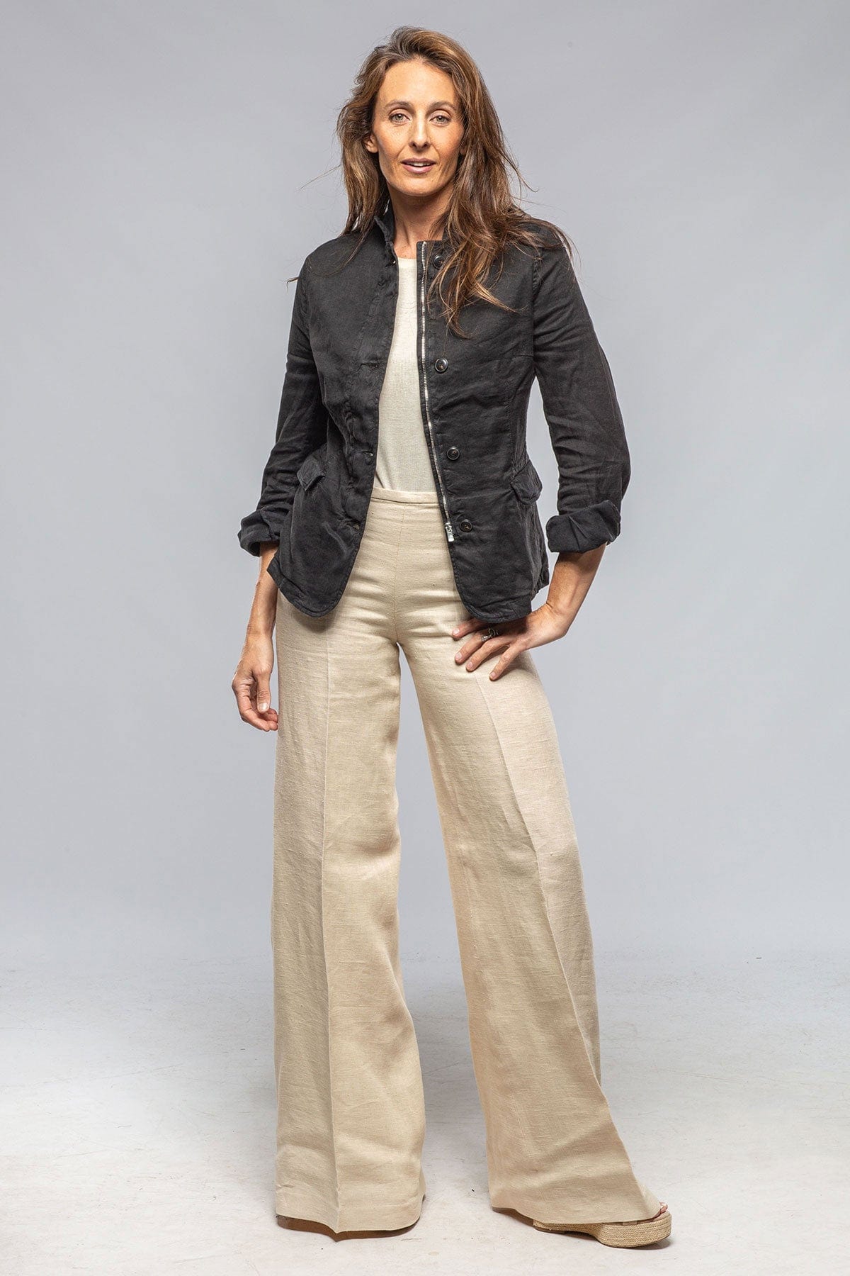 Chama Cotton Linen Washed Blazer Jacket In Black - AXEL'S