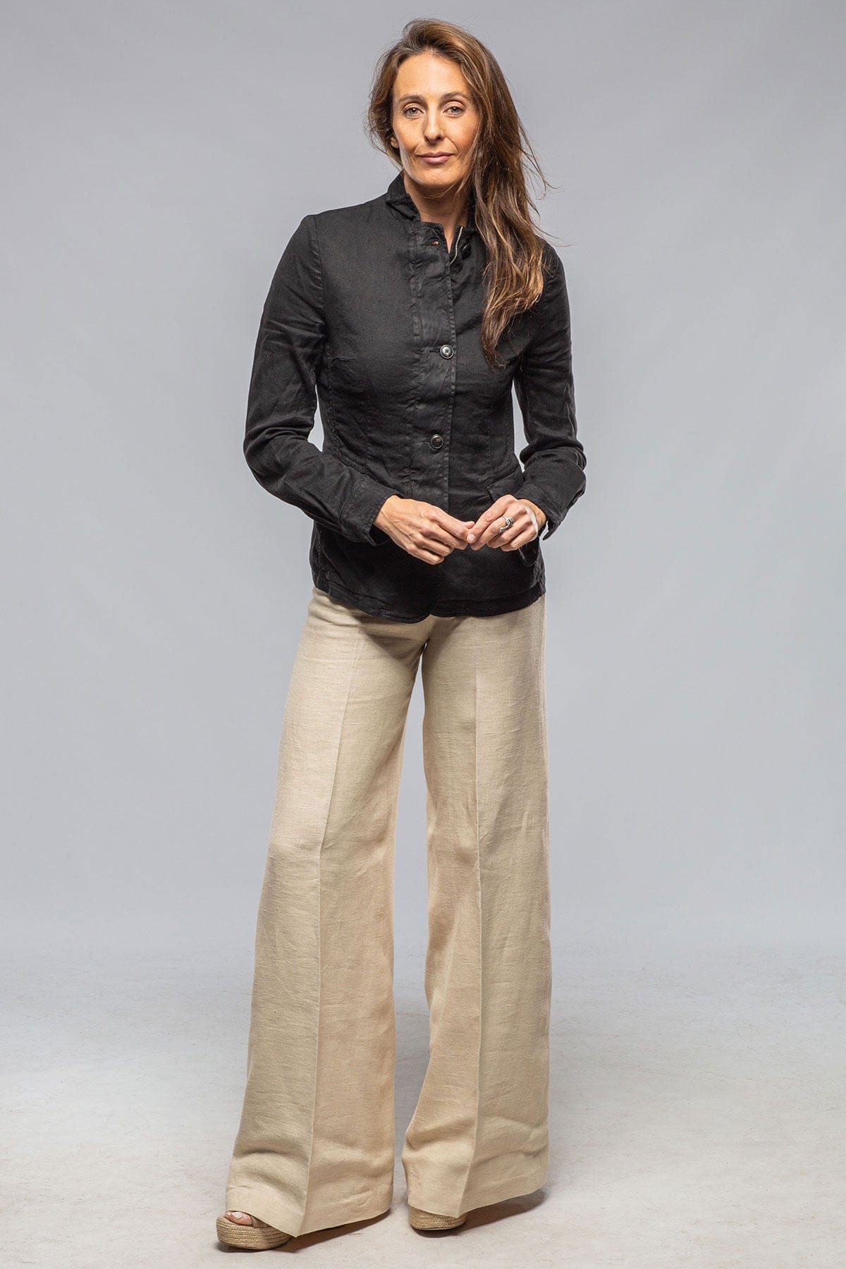 Chama Cotton Linen Washed Blazer Jacket In Black - AXEL'S