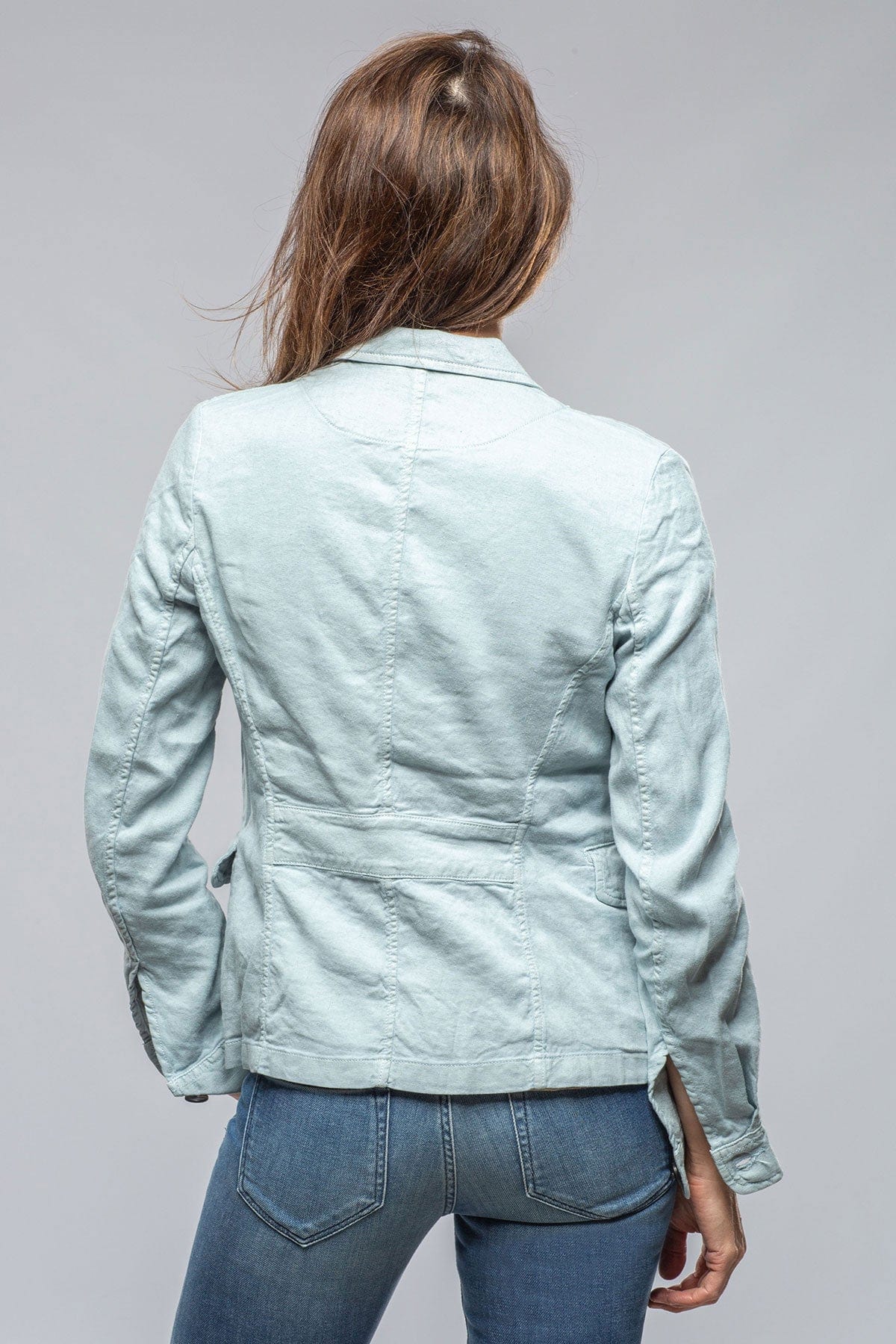Axels Premium Denim Chama Cotton Linen Washed Blazer Jacket In Blue Ice Ladies - Outerwear - Cloth