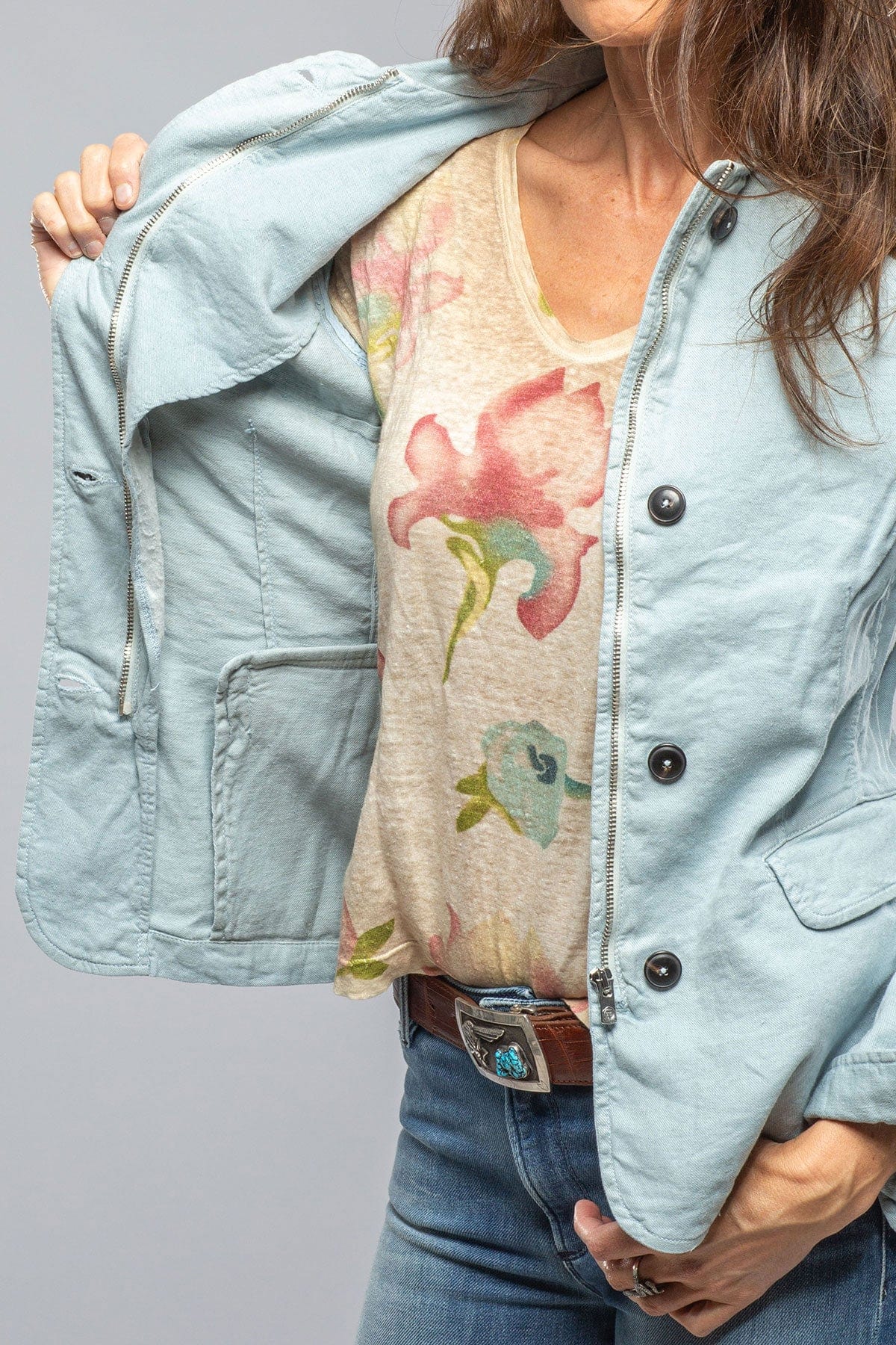 Chama Cotton Linen Washed Blazer Jacket In Blue Ice - AXEL'S