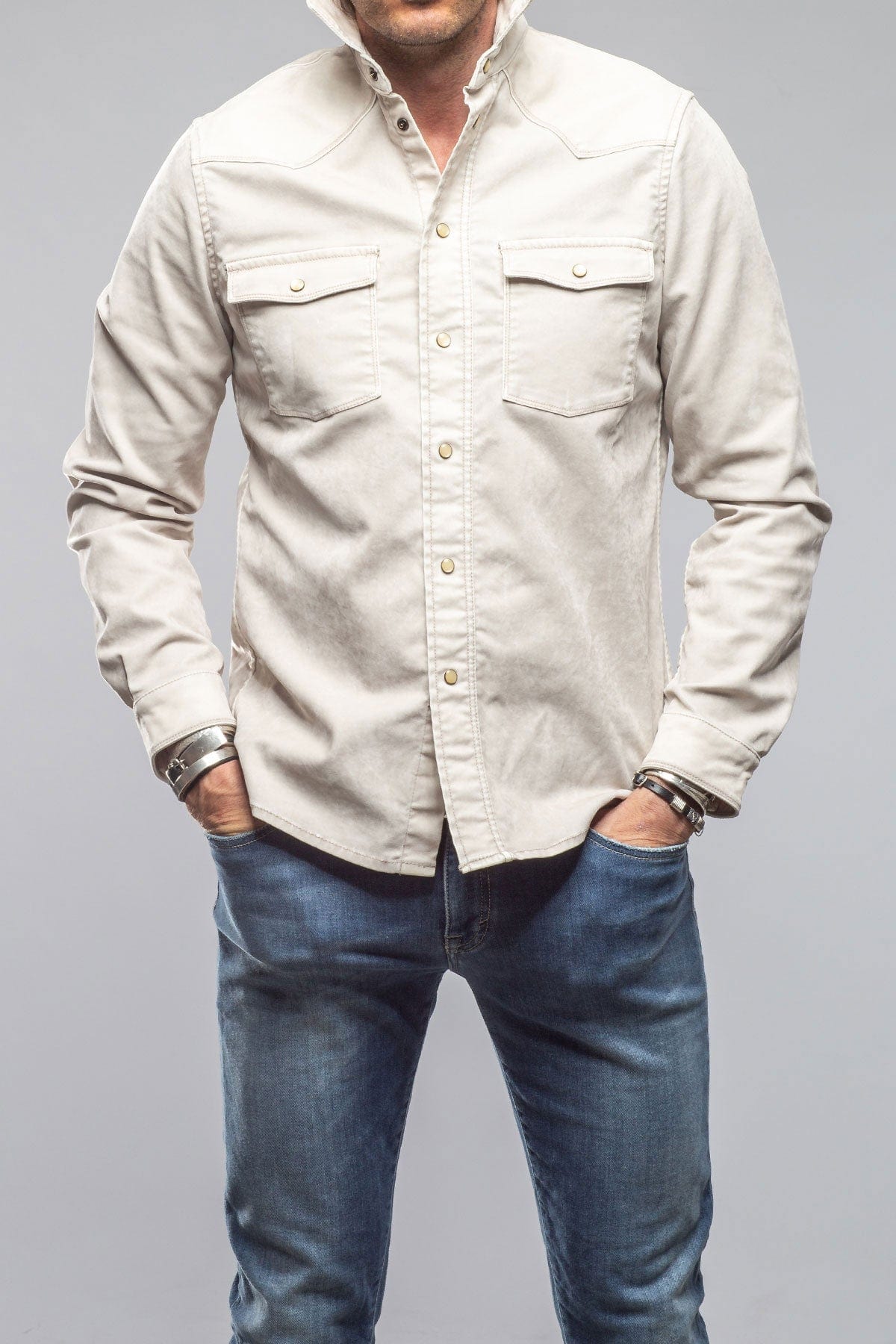 Finn Velvet Finish Shirt In Sasso - AXEL'S