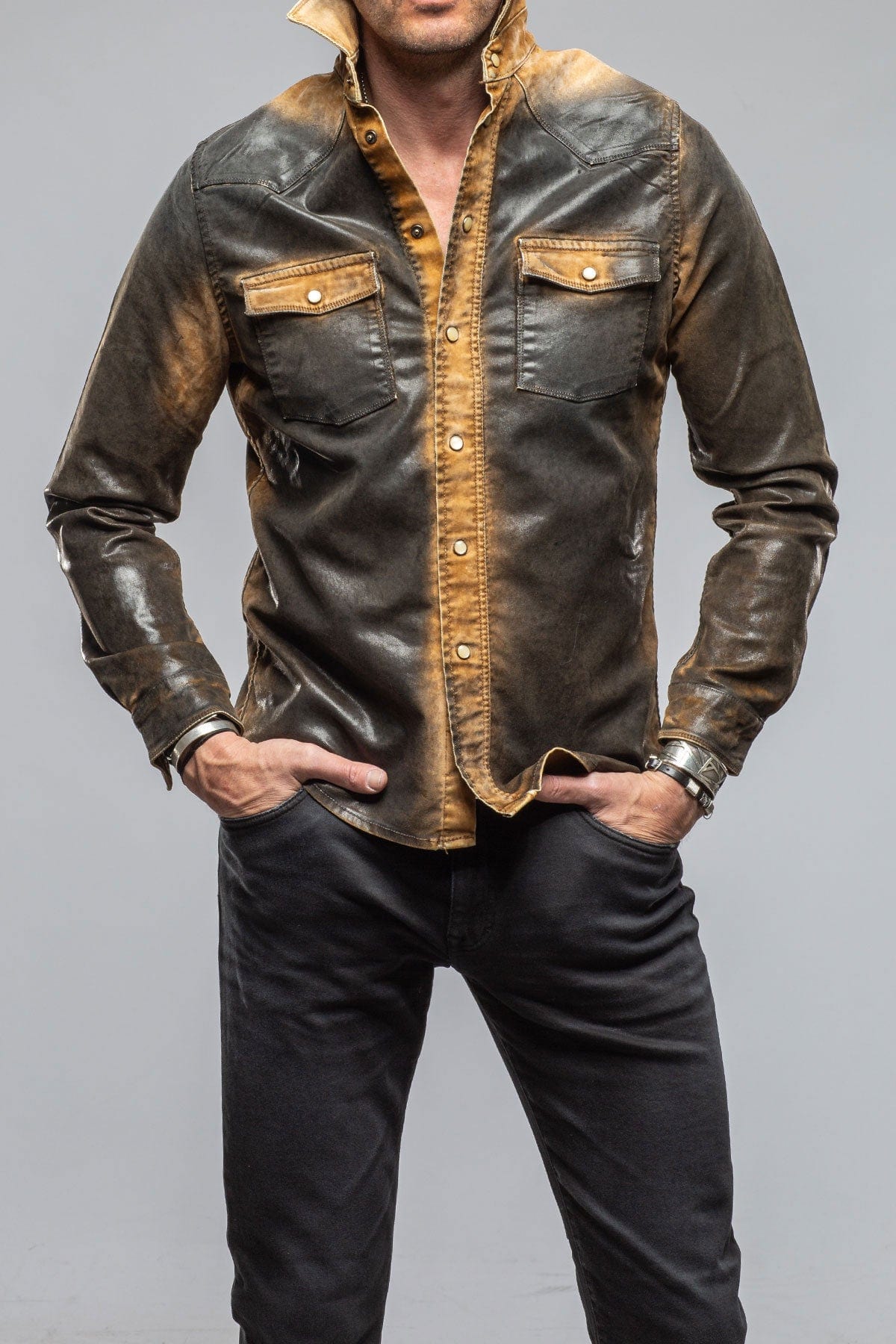 Joey Painted Snap Shirt In Camello - AXEL'S