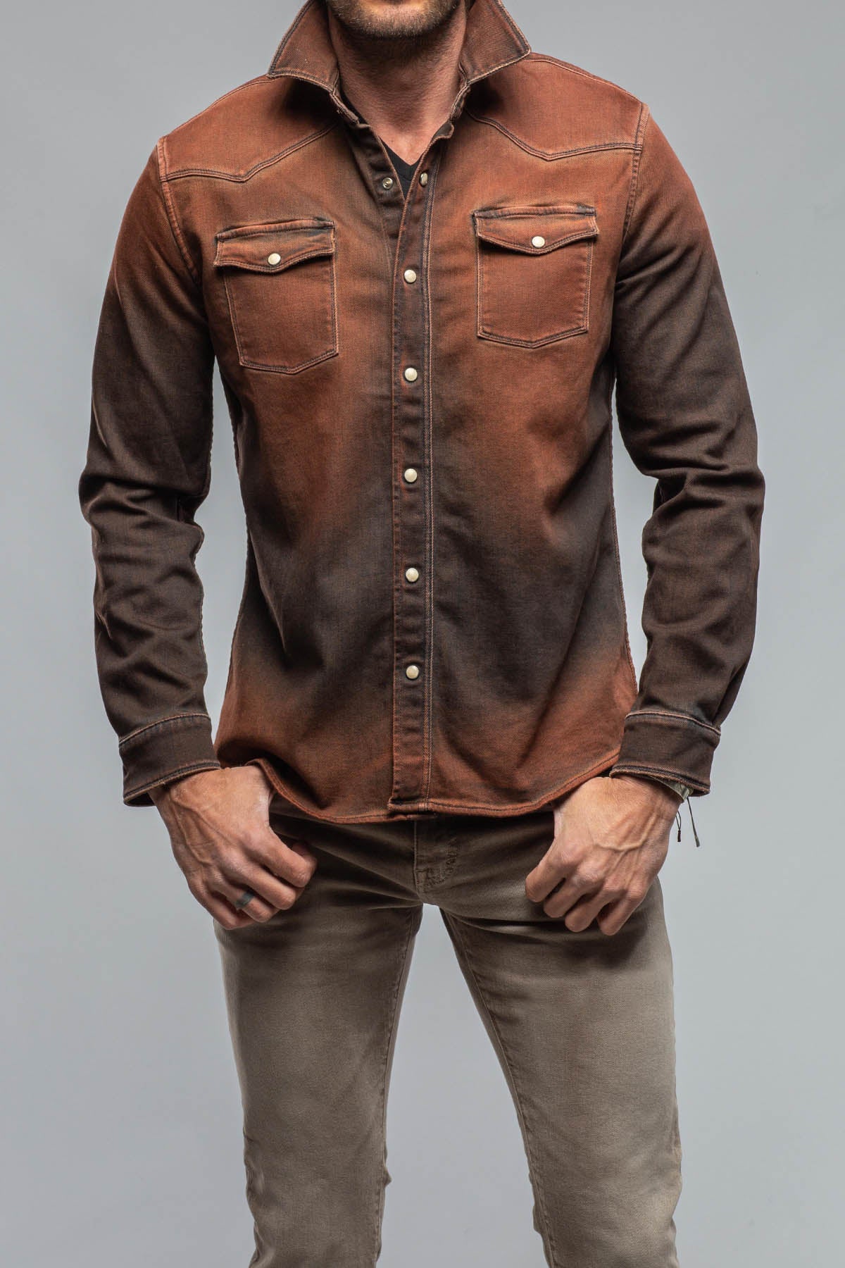 Roper Over-Dyed Western Snap Shirt In Ruggine Rust - AXEL'S
