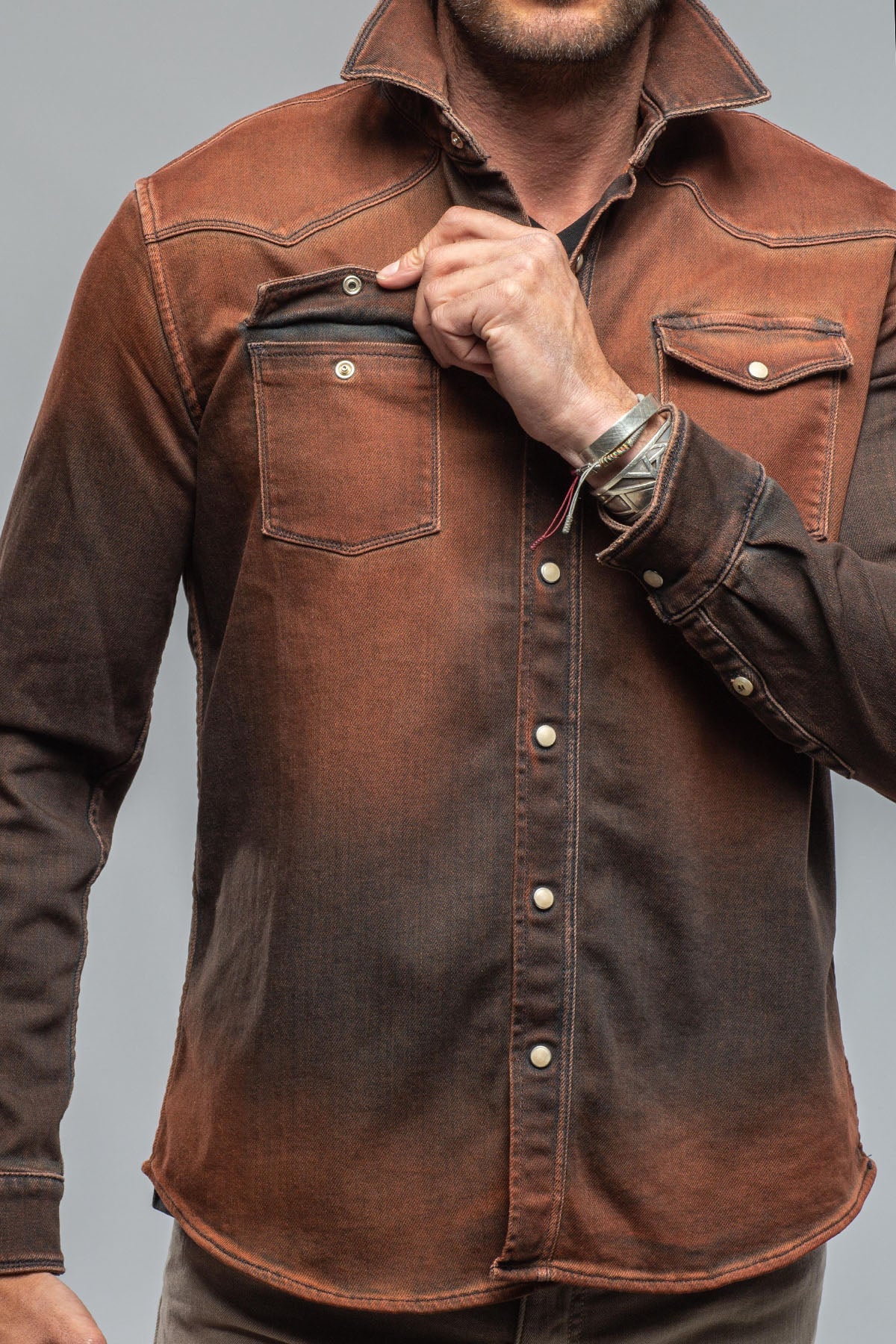 Roper Over-Dyed Western Snap Shirt In Ruggine Rust - AXEL'S