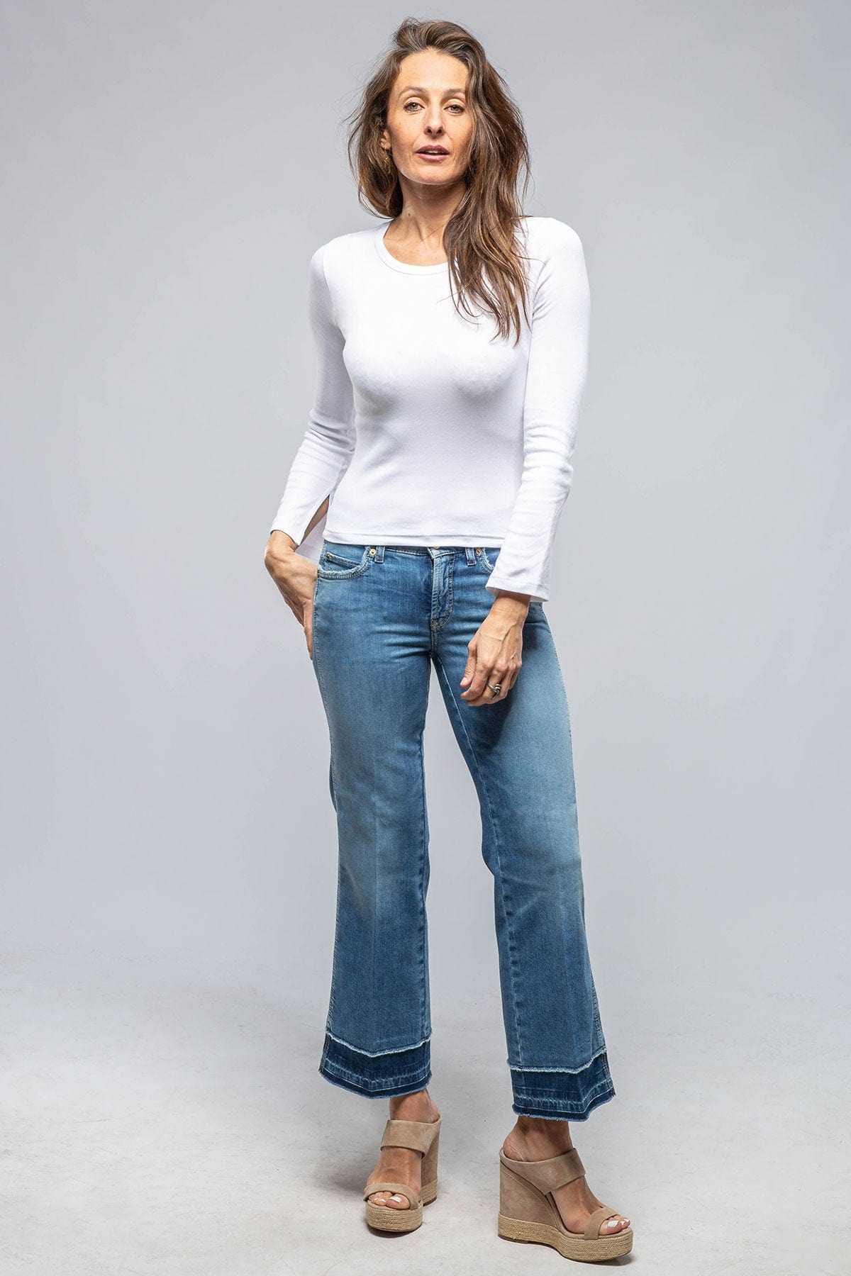 Francesca Cropped Dbl Hem Detail In Mid Blue - AXEL'S
