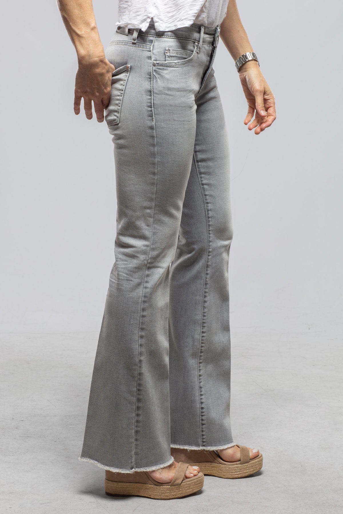 Paris Flared Fringe Jean In Sunbleached Grey - AXEL'S