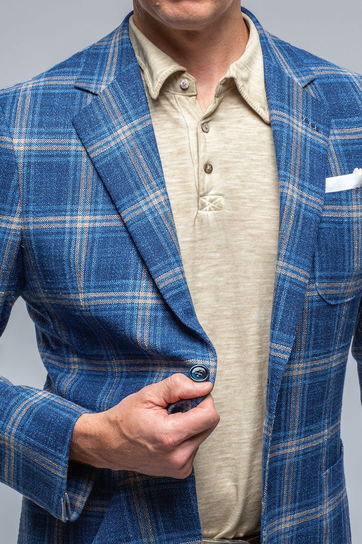 Dortania Sport Coat In Blue With Orange Windowpane - AXEL'S