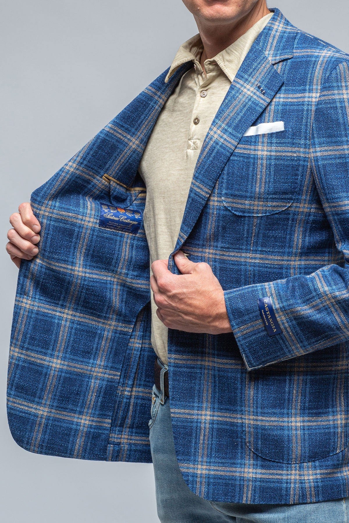 Dortania Sport Coat In Blue With Orange Windowpane - AXEL'S