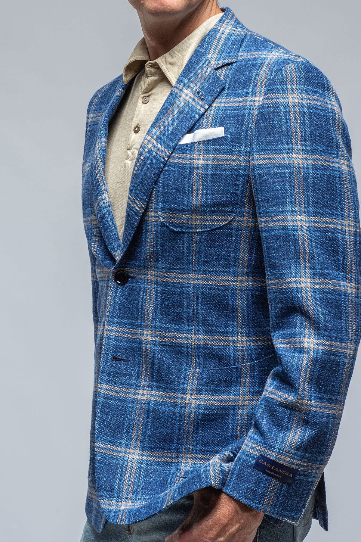 Dortania Sport Coat In Blue With Orange Windowpane - AXEL'S