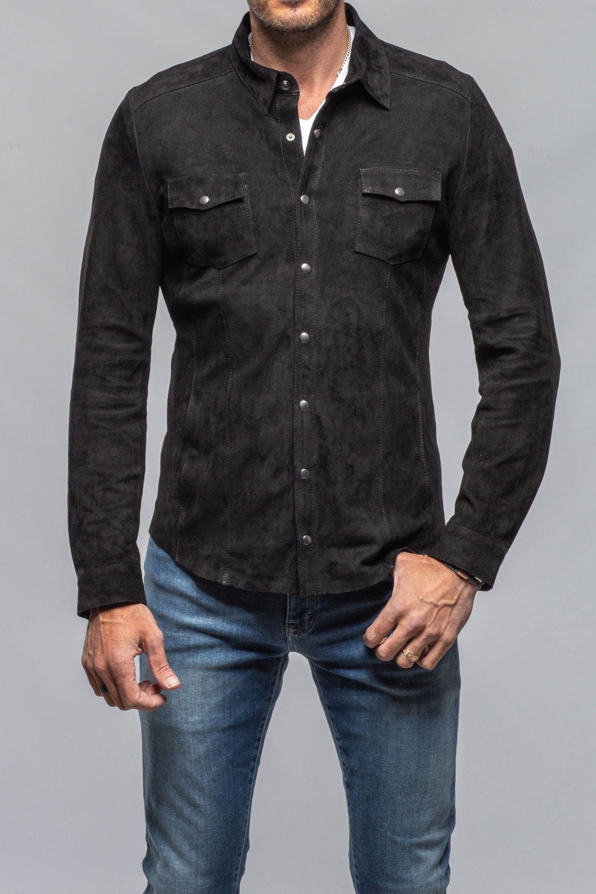 Bello Suede Shirt In Nero - AXEL'S