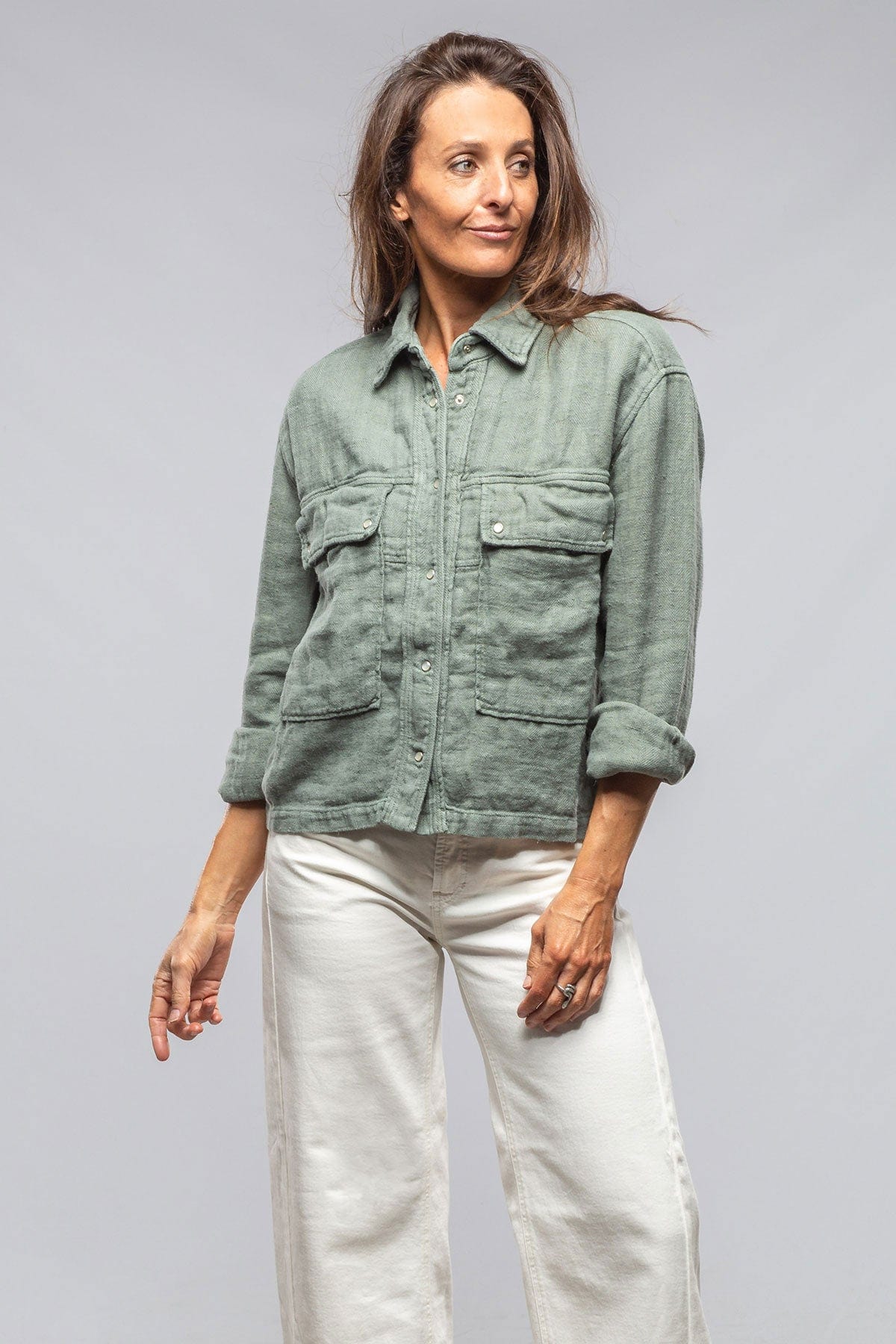 Arroya Washed Linen Jacket In Sage - AXEL'S