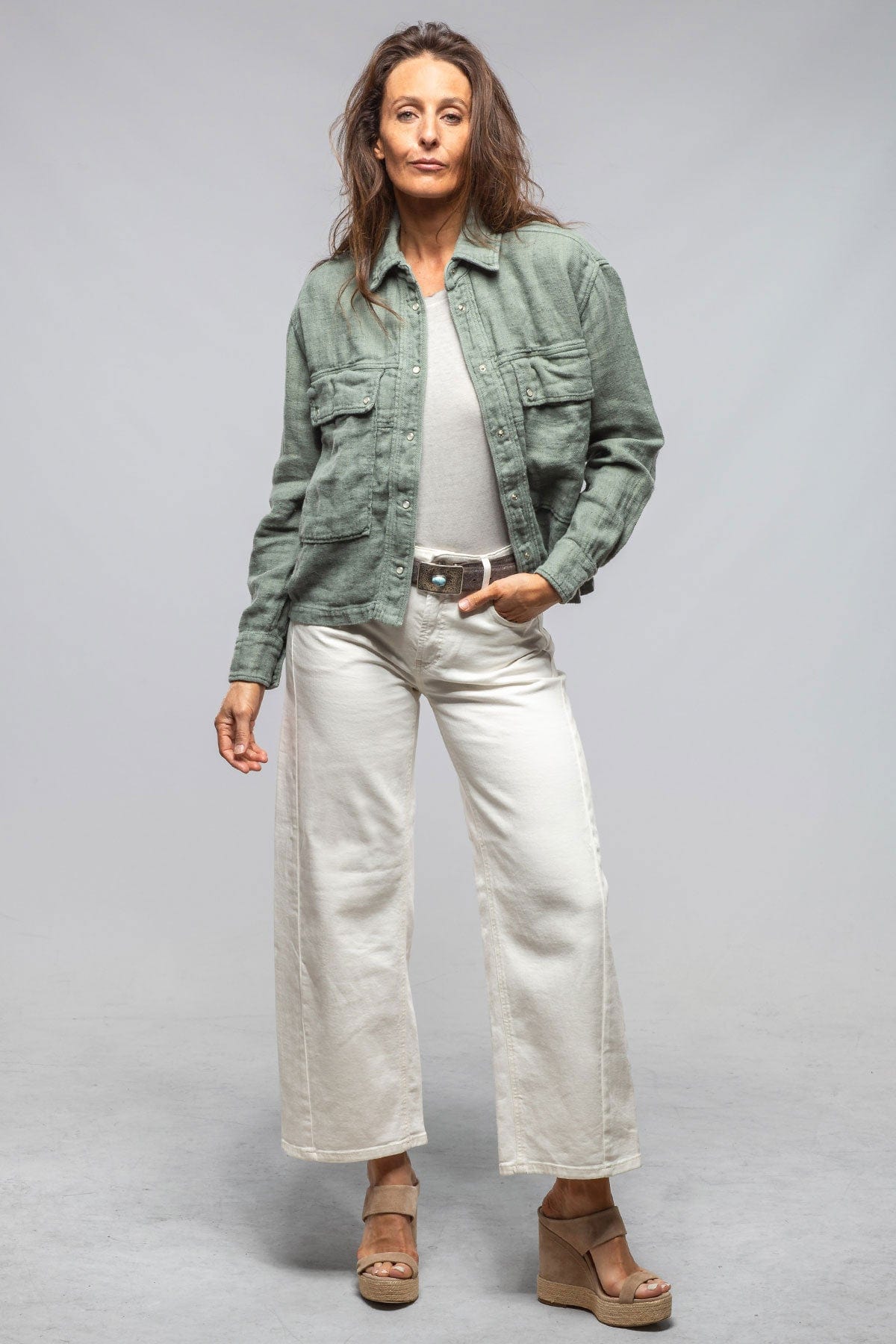 Arroya Washed Linen Jacket In Sage - AXEL'S