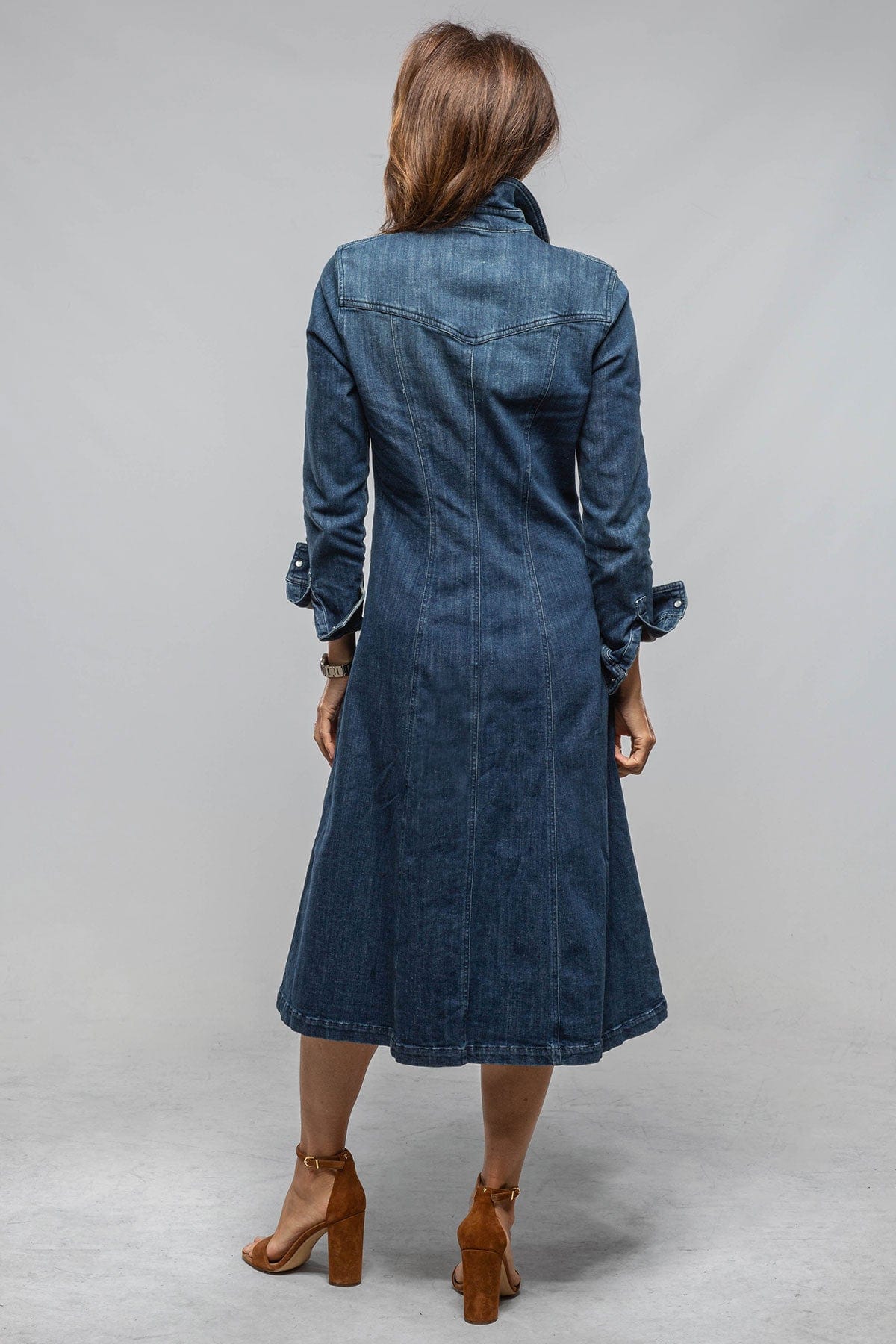 Cody Snap Dress In Mid Blue Denim - AXEL'S