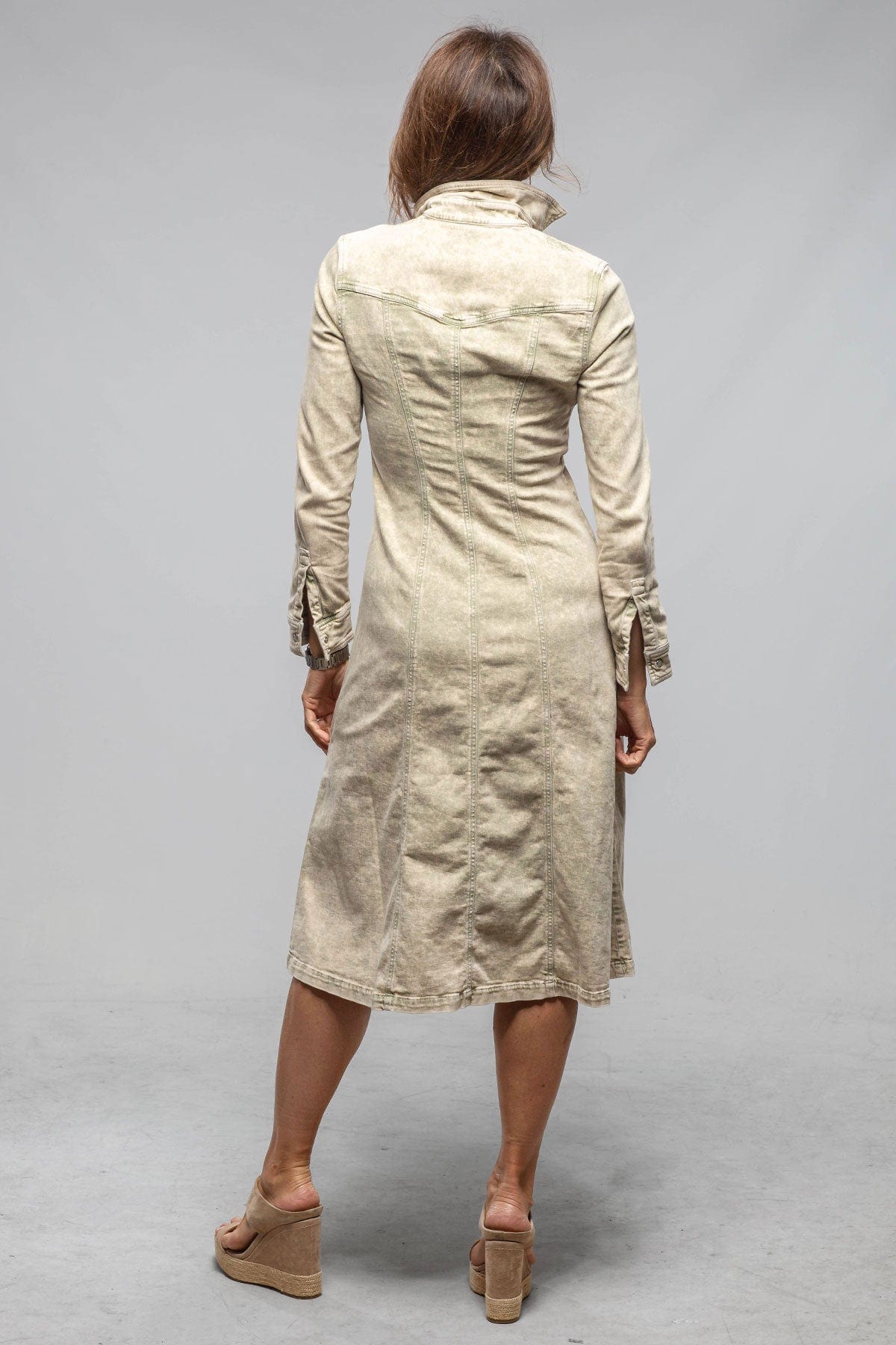 Cody Snap Dress In Washed Sage Green - AXEL'S