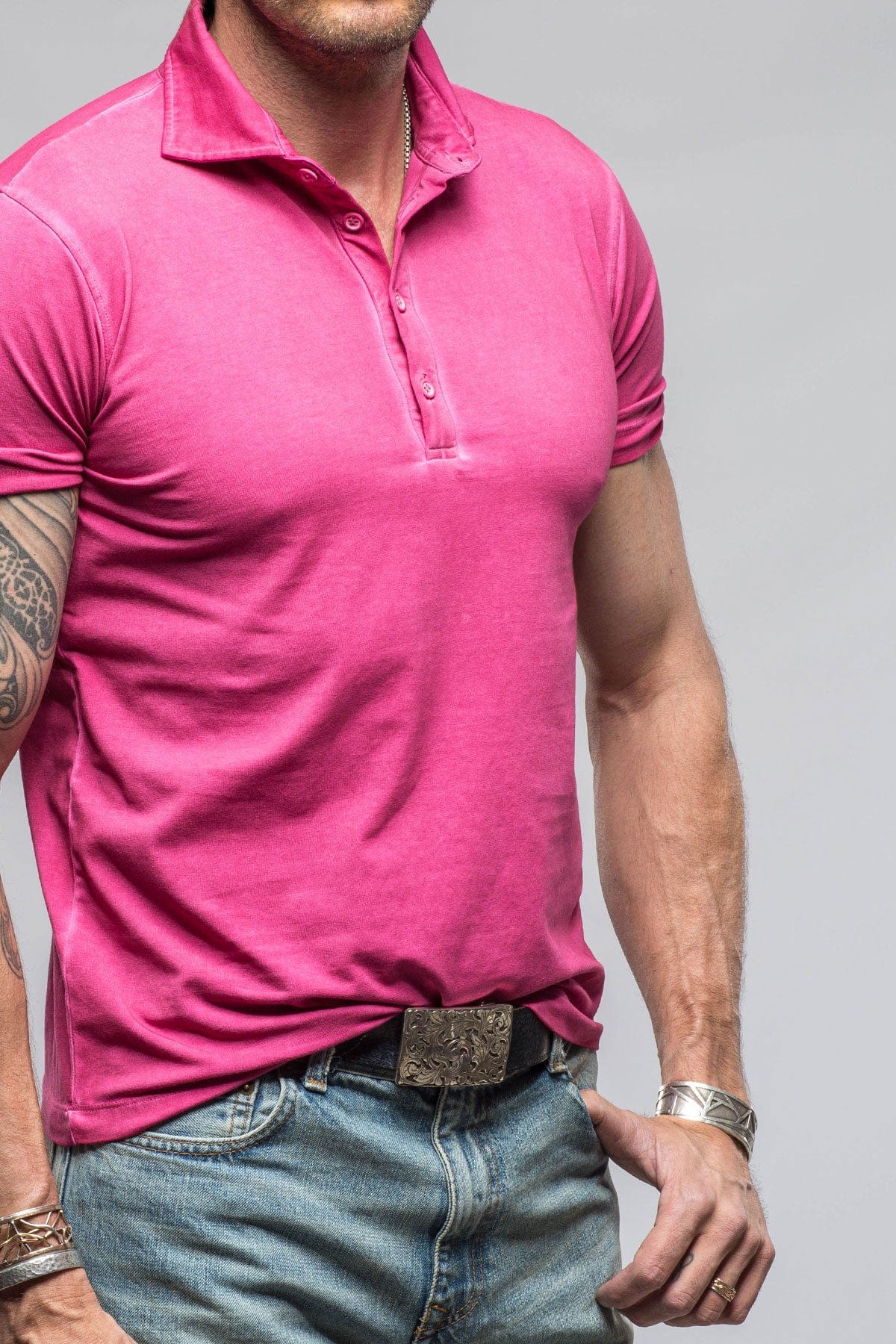Toulour SS Woven Polo in Raspberry - AXEL'S