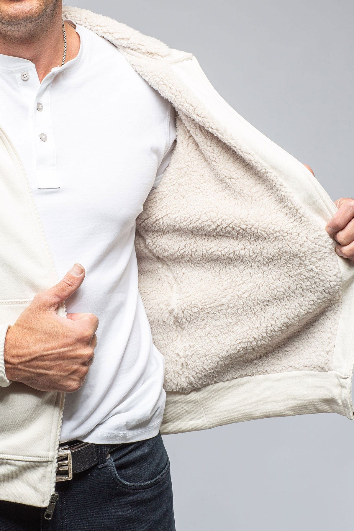 Bodie Sherpa Hoodie in Eggshell - AXEL'S