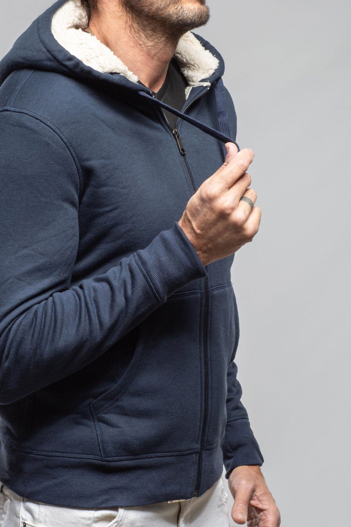 Georg Roth Bodie Sherpa Hoodie In Navy Mens - Outerwear - Overshirts