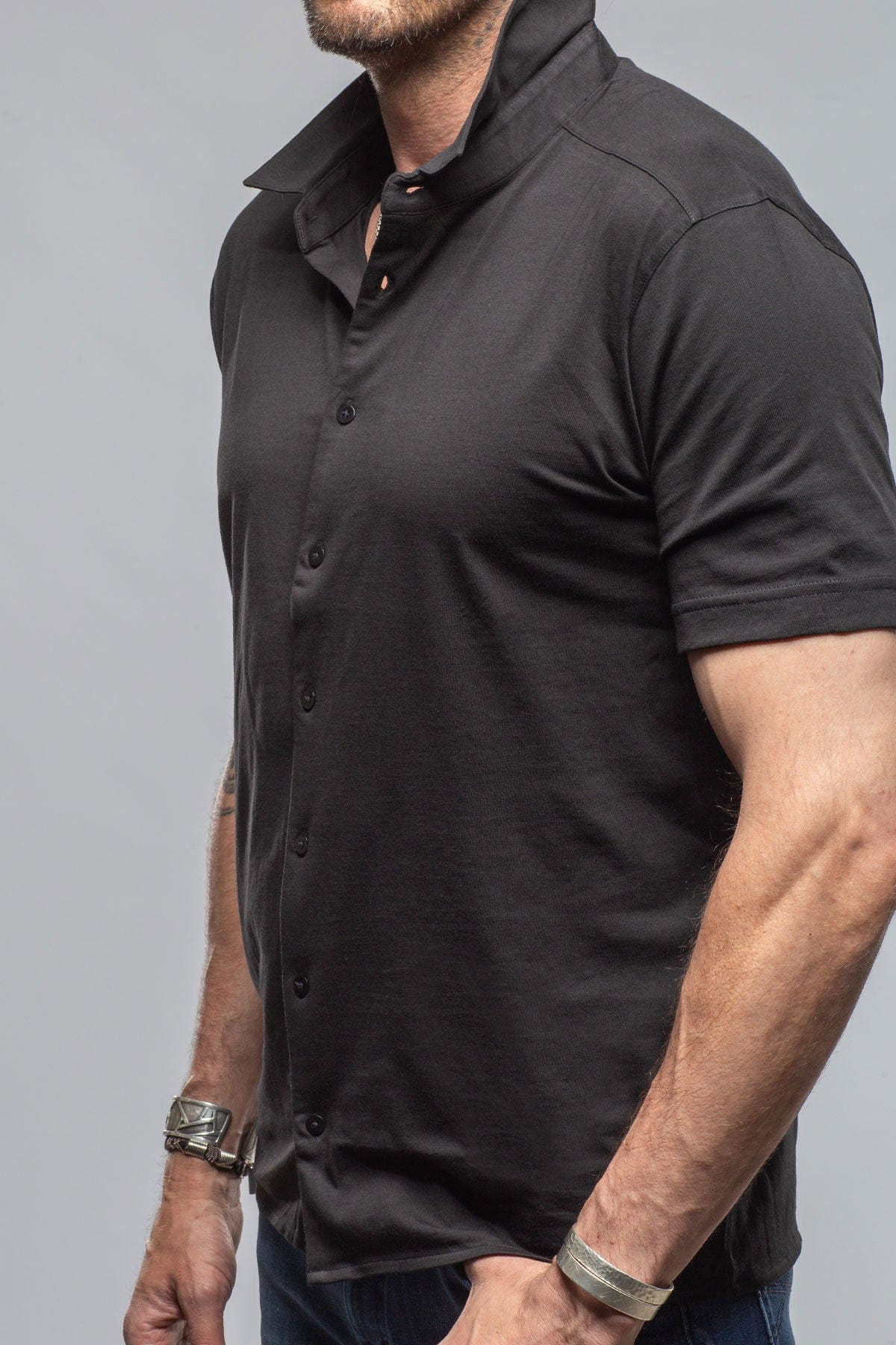 Catalina Button Up Polo In Black - AXEL'S