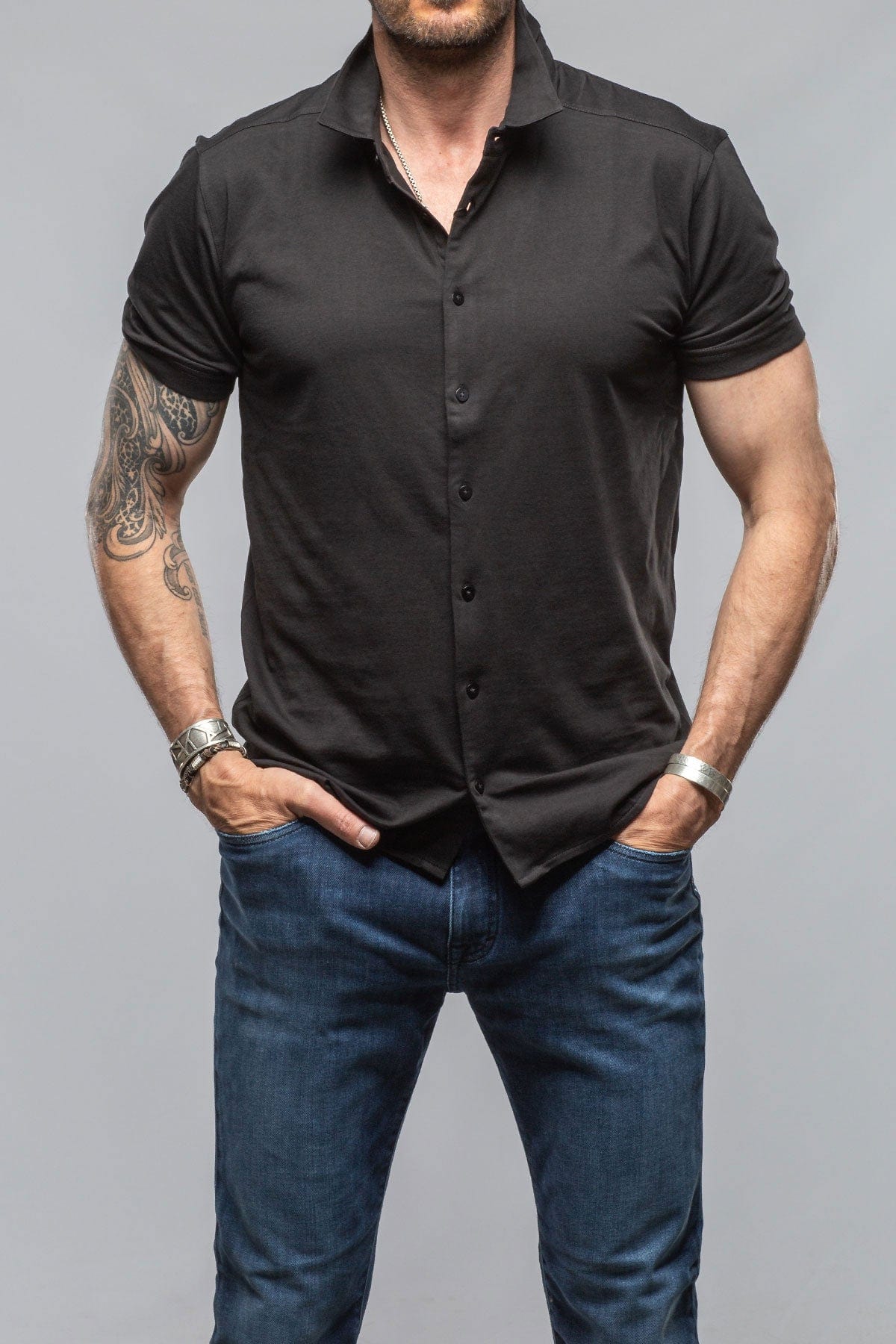 Catalina Button Up Polo In Black - AXEL'S