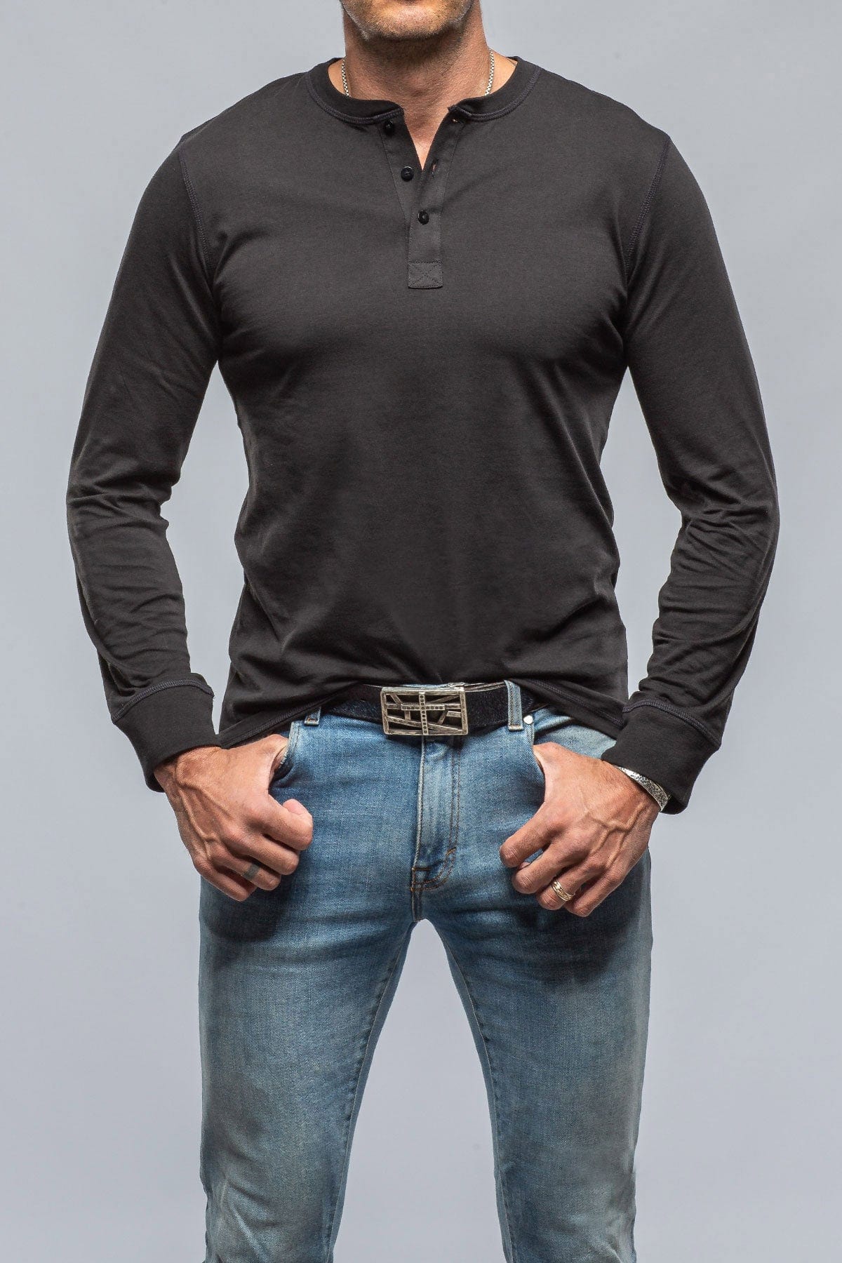 Coronado Cotton LS Henley in Black - AXEL'S